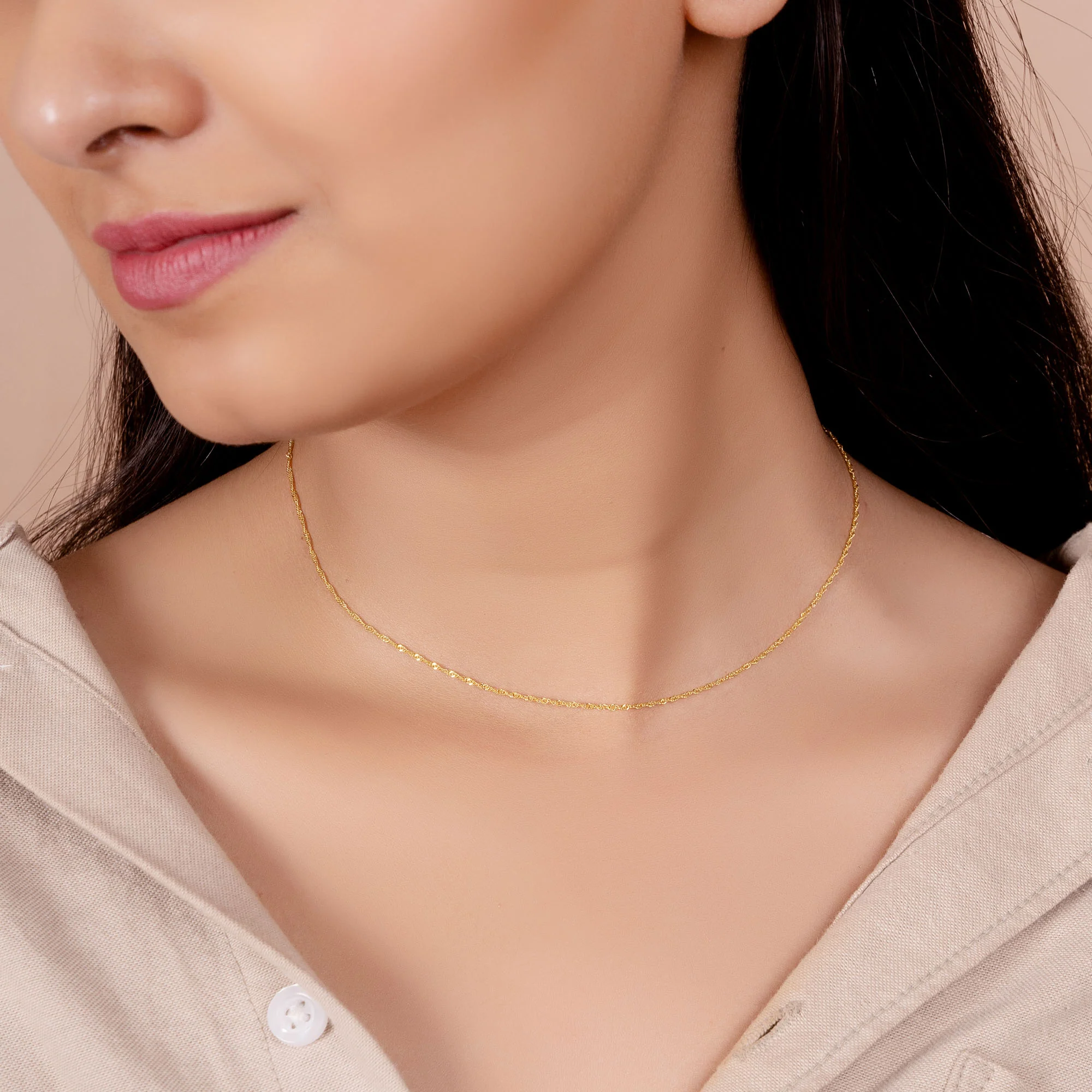Singapore Link Chain Ultra Thin 1 MM Necklace 14K Gold Plated .925 Sterling Silver 16" - Image 4