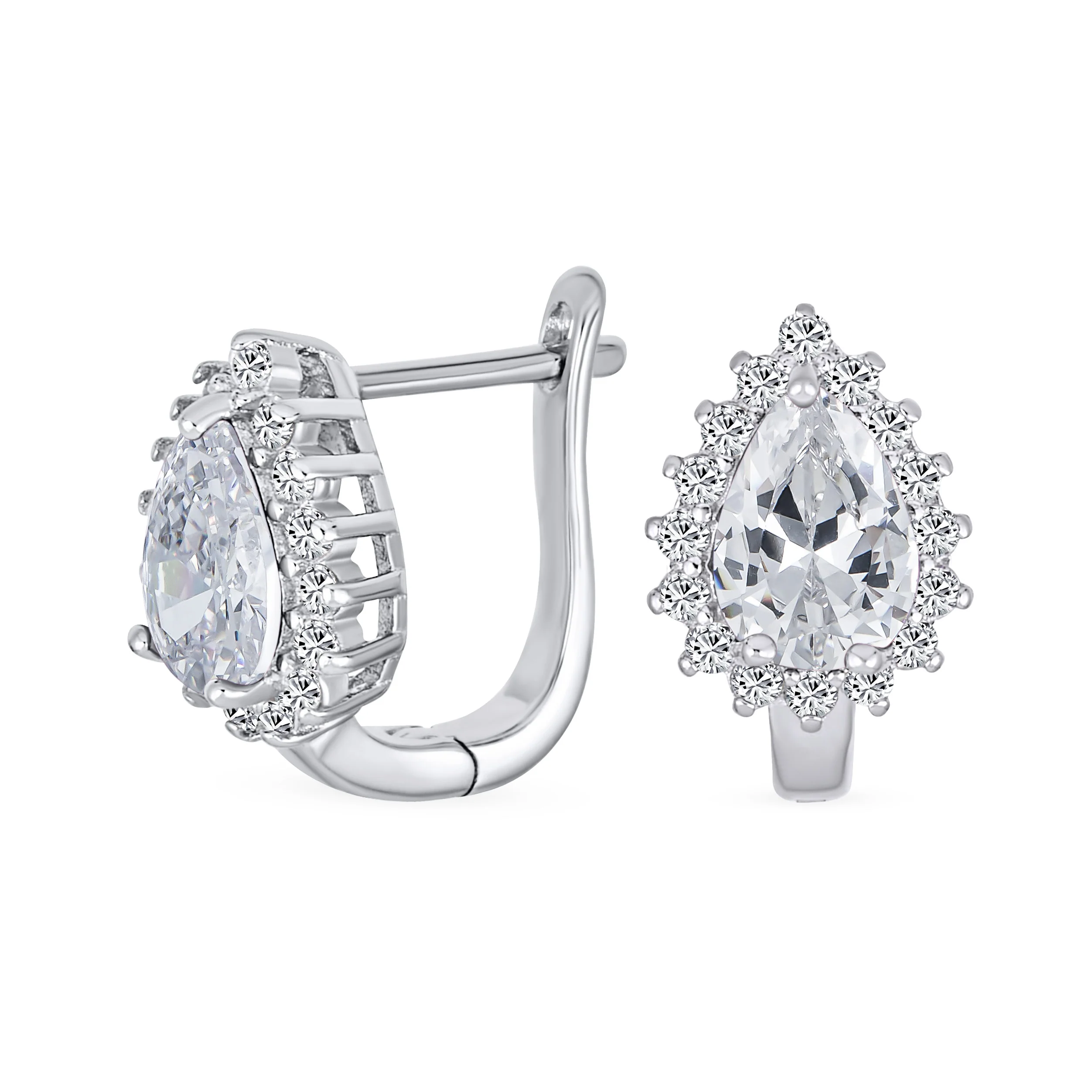 Vintage Wedding 1.5 CT CZ Halo Teardrop Stud Huggie Earrings Sterling Silver - Image 2