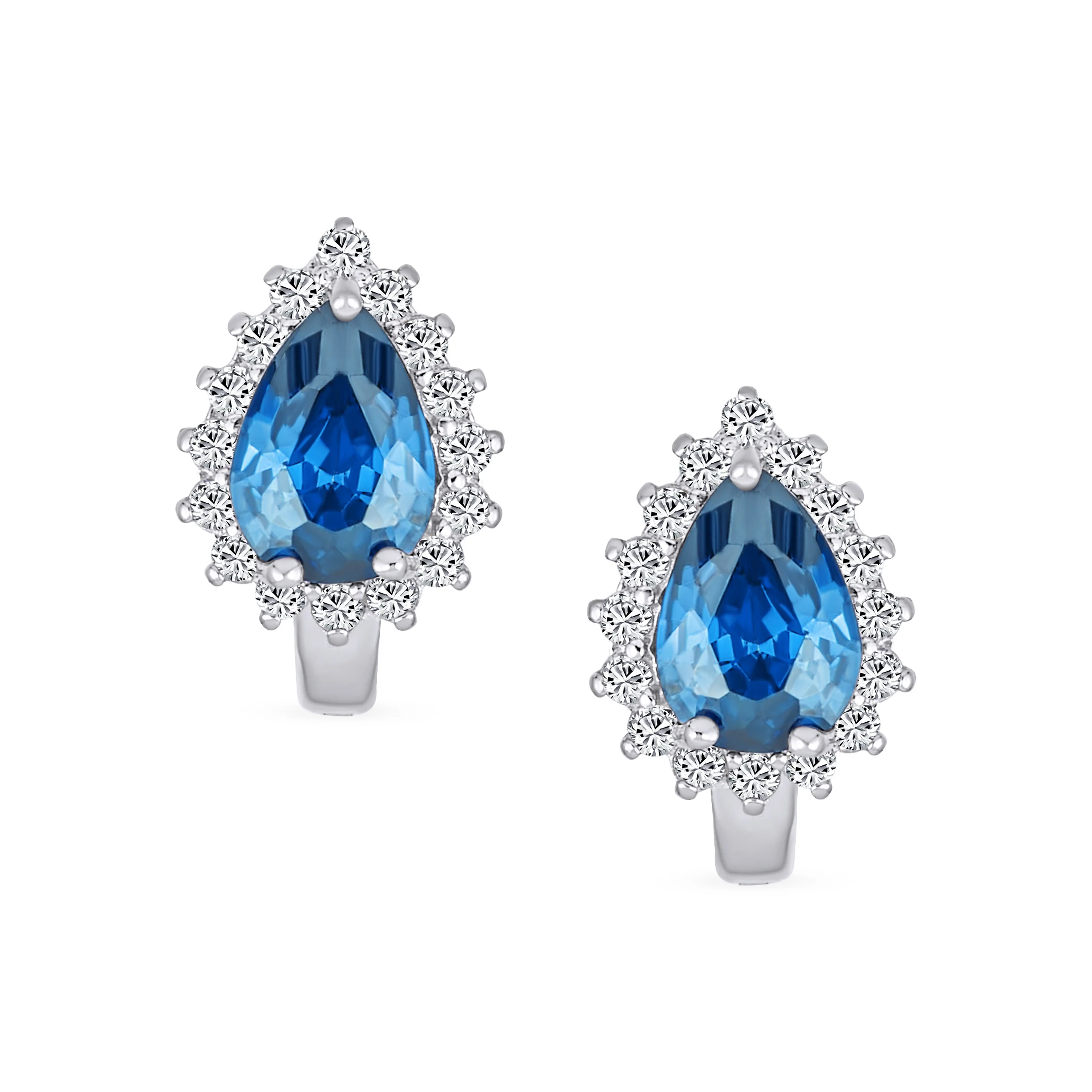 Vintage Wedding 1.5 CT CZ Halo Teardrop Stud Huggie Earrings Sterling Silver - Image 3
