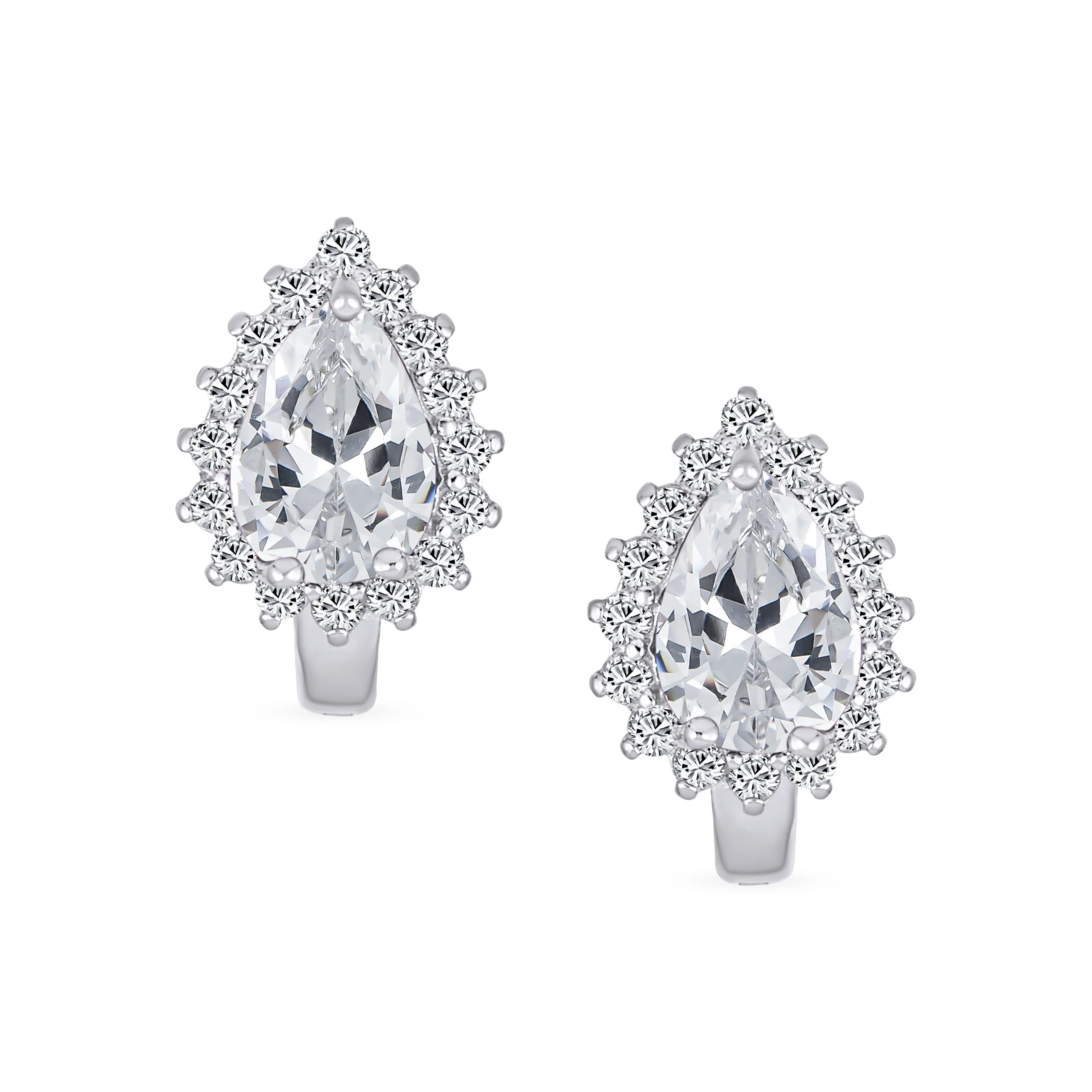 Vintage Wedding 1.5 CT CZ Halo Teardrop Stud Huggie Earrings Sterling Silver - Image 4