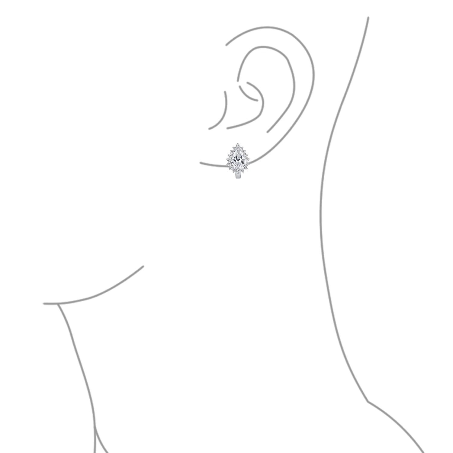 Vintage Wedding 1.5 CT CZ Halo Teardrop Stud Huggie Earrings Sterling Silver - Image 6