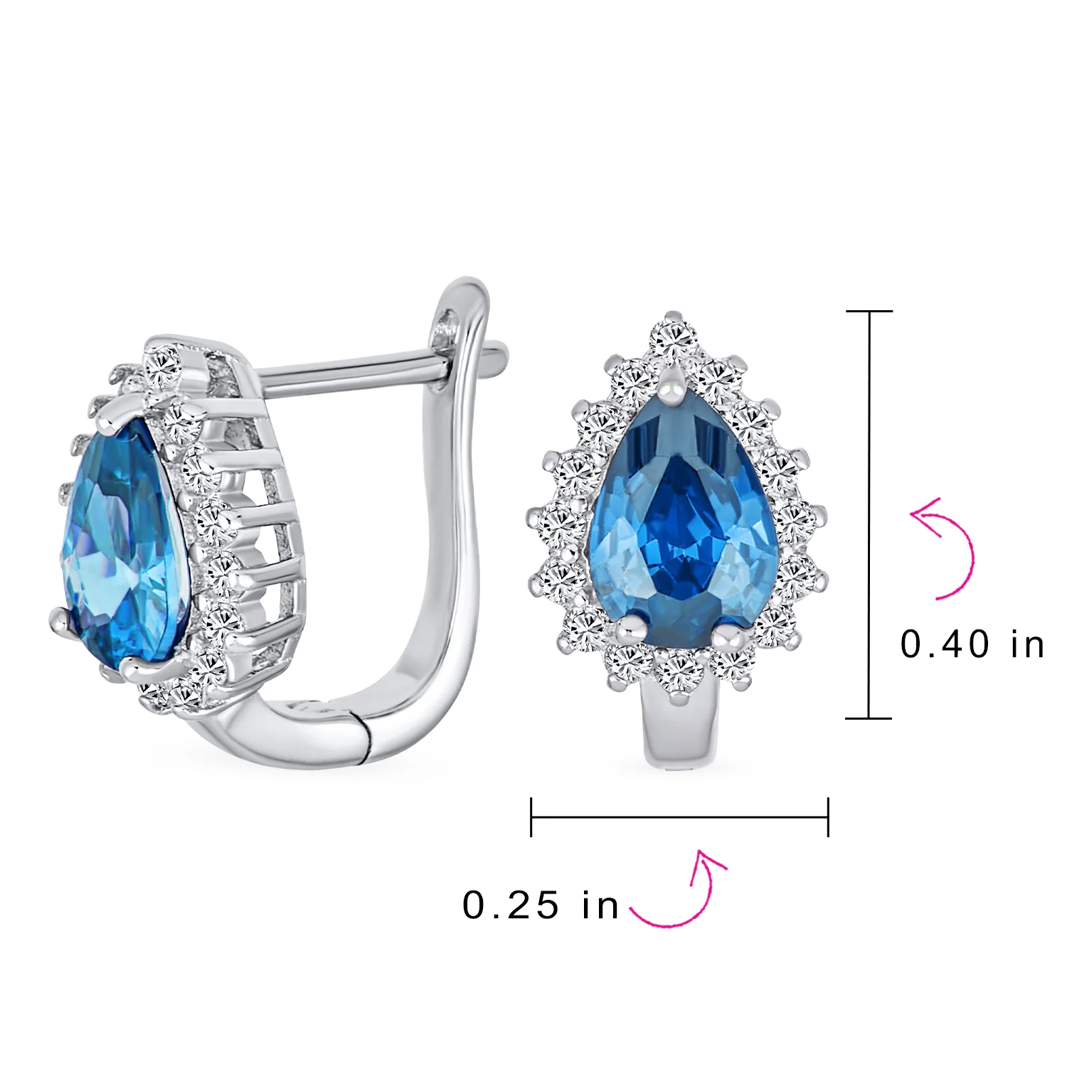 Vintage Wedding 1.5 CT CZ Halo Teardrop Stud Huggie Earrings Sterling Silver - Image 7