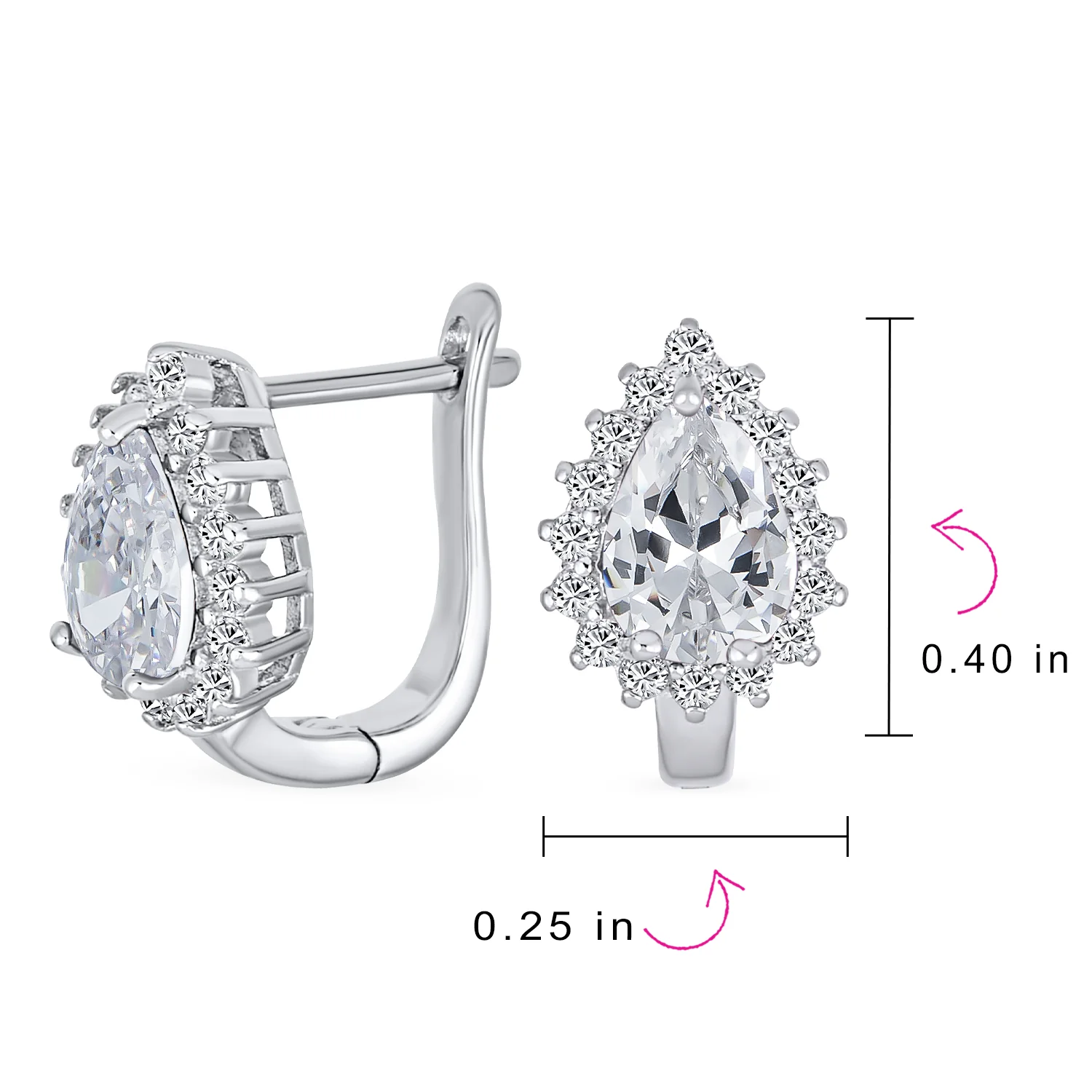 Vintage Wedding 1.5 CT CZ Halo Teardrop Stud Huggie Earrings Sterling Silver - Image 8