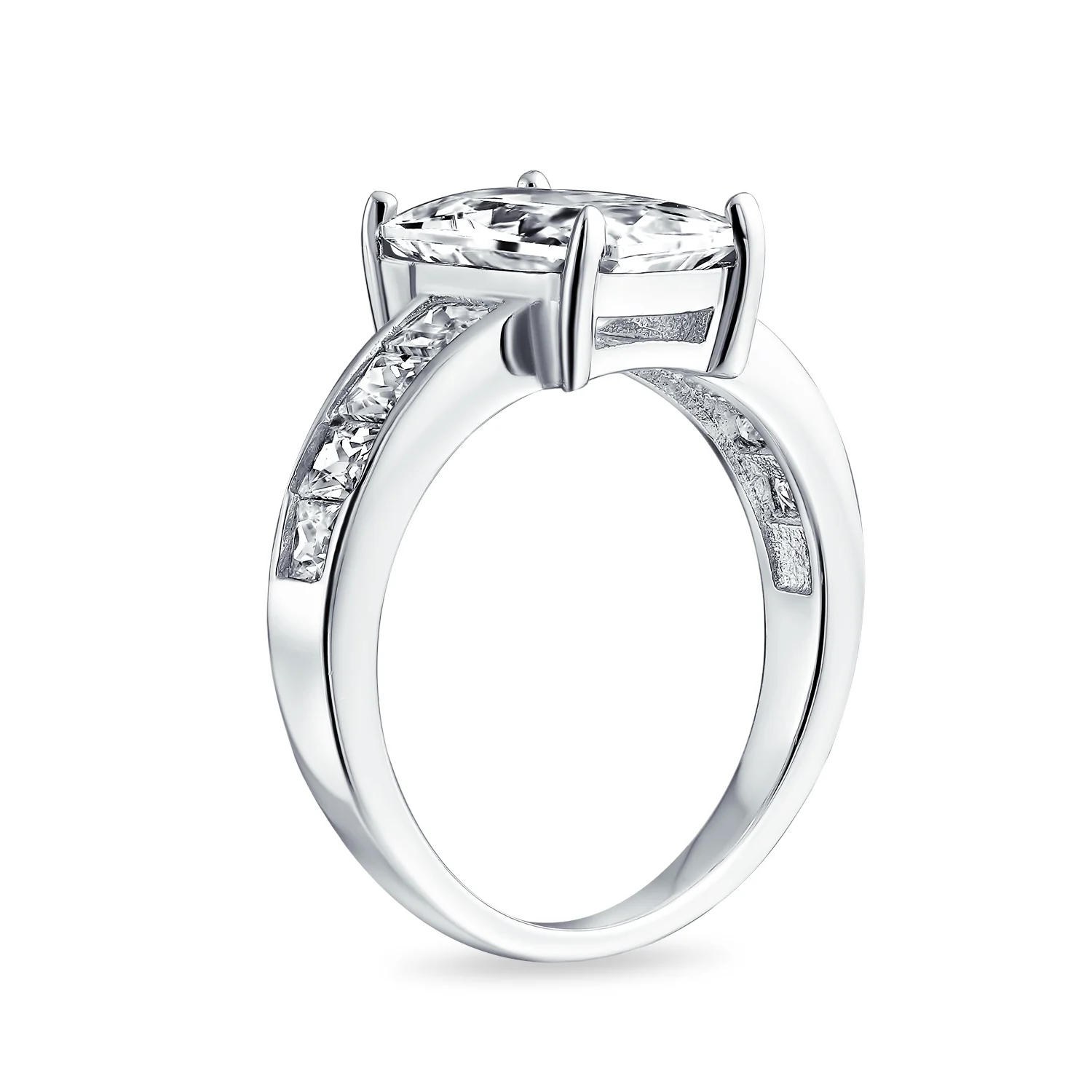 Classic Cubic Zirconia 4CT Emerald Cut Solitaire Engagement Ring CZ Baguette Band Sterling Silver - Image 6