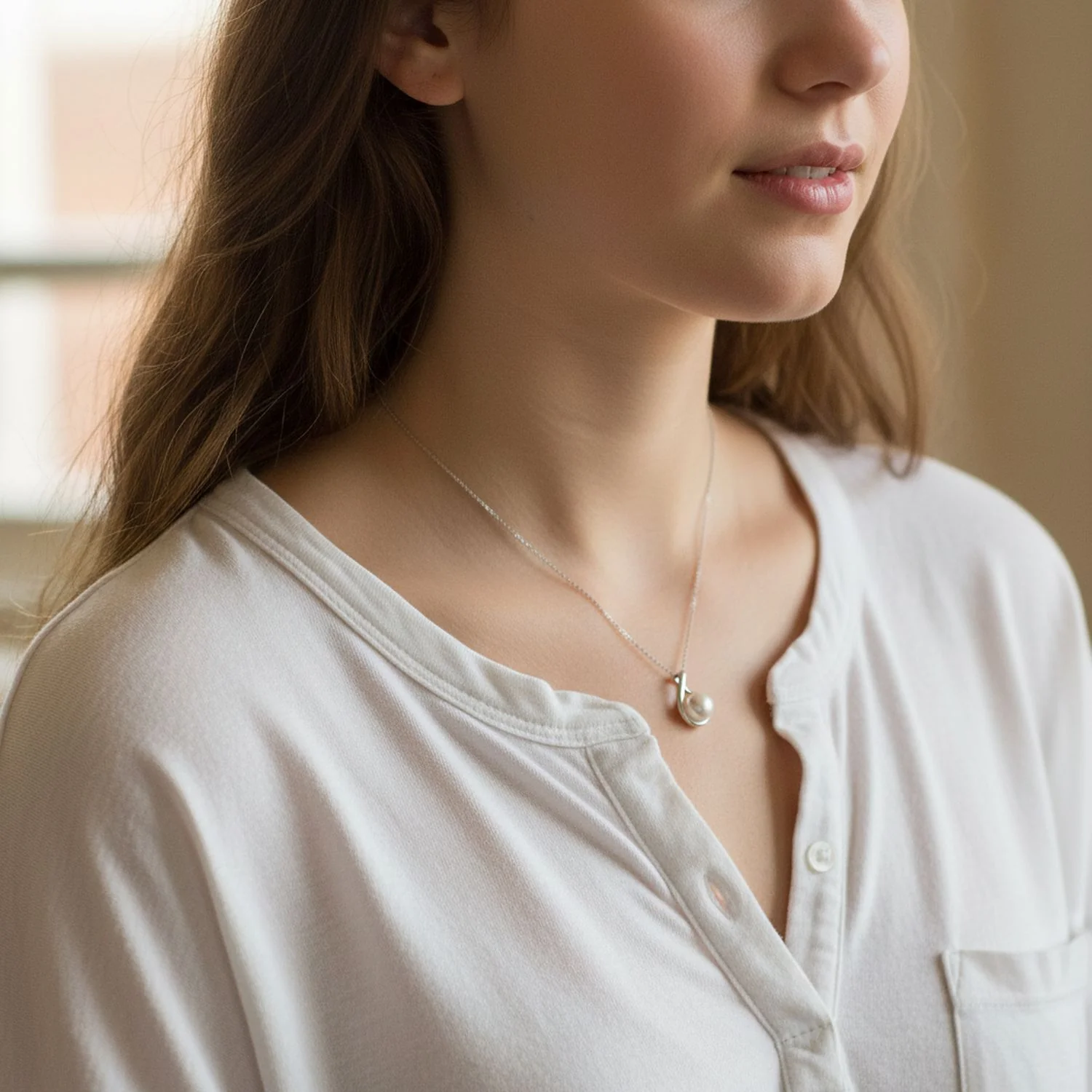 Timeless Round Freshwater Cultured Pearl Pendant Necklace Sterling Silver - Image 3