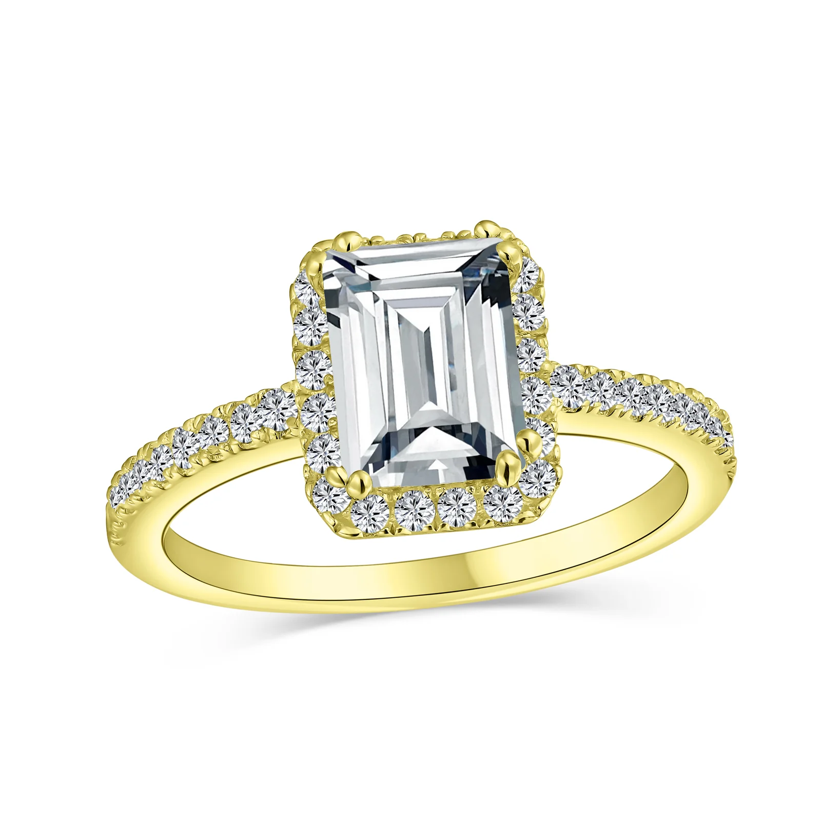 Art Deco Style 3CT Halo CZ Emerald Cut Engagement Ring .925 Sterling Silver - Image 2