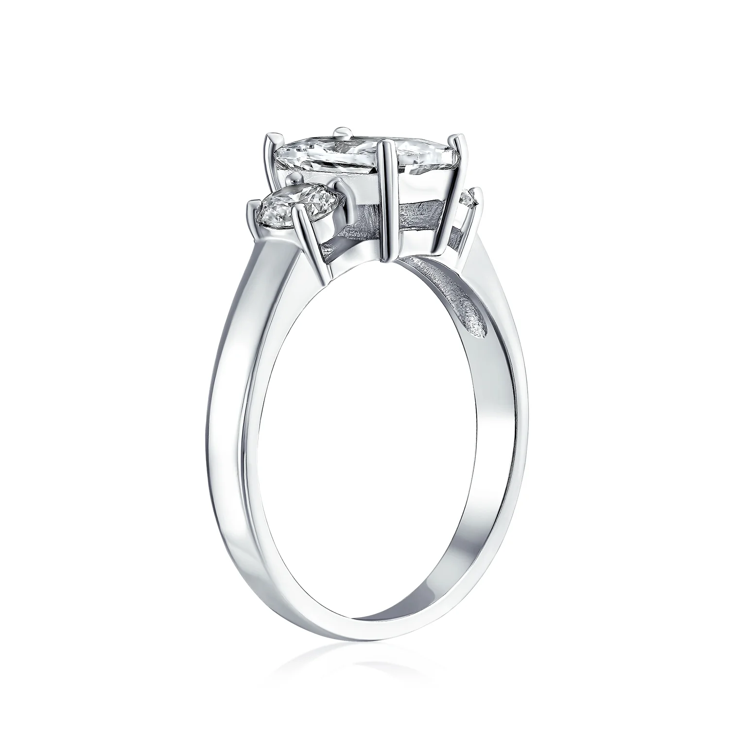 Classic 2CT Emerald Cut Three Stone Past Present Future Engagement Ring .925 Sterling Silver - Image 3