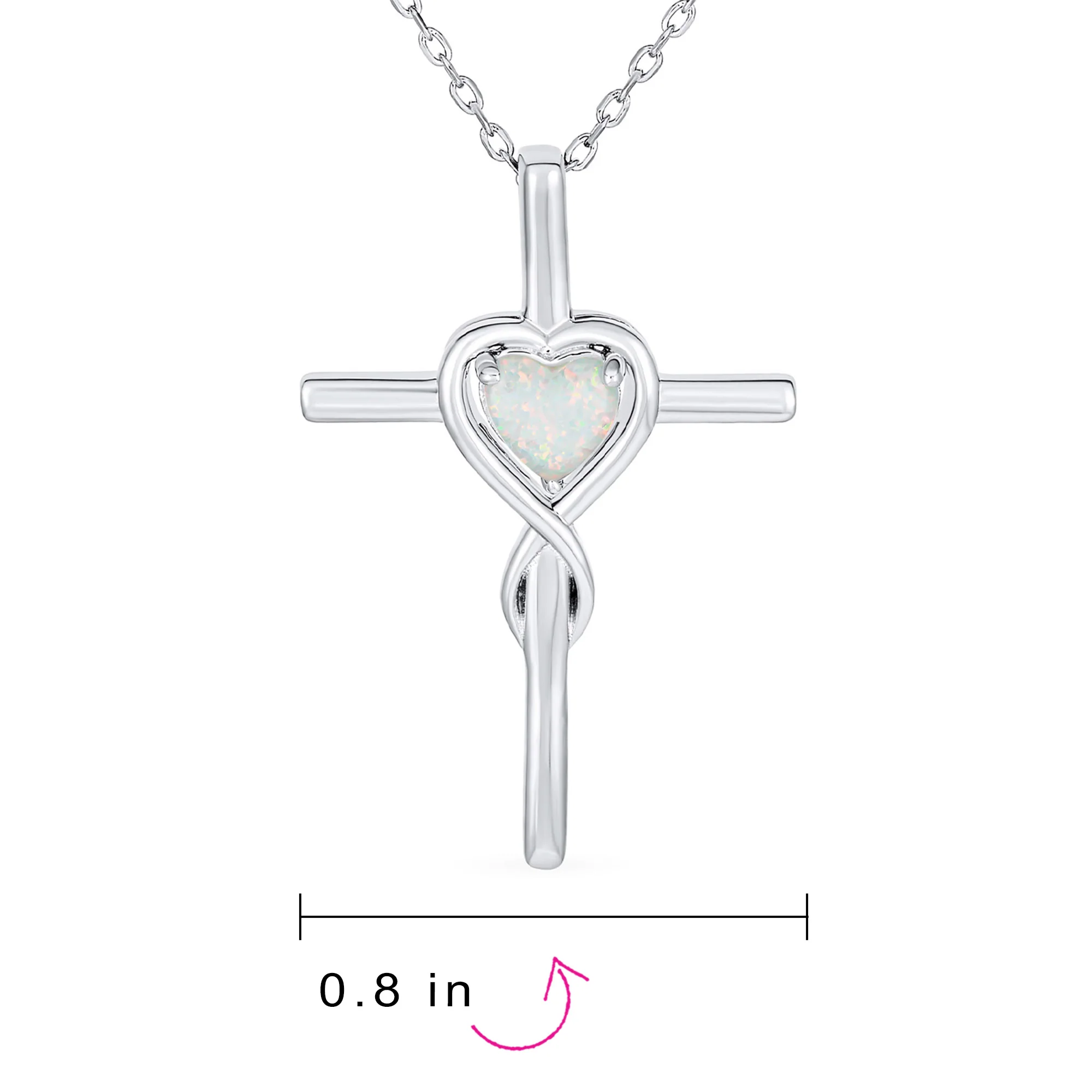 Timeless Faith Hope Love White Opal Heart Infinity Cross Pendant Necklace Silver - Image 4