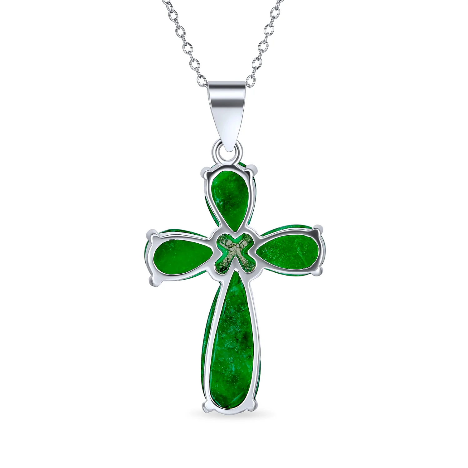 Timeless Fashion Black Onyx Green Jade Cross Pendant Necklace in Sterling Silver - Image 3