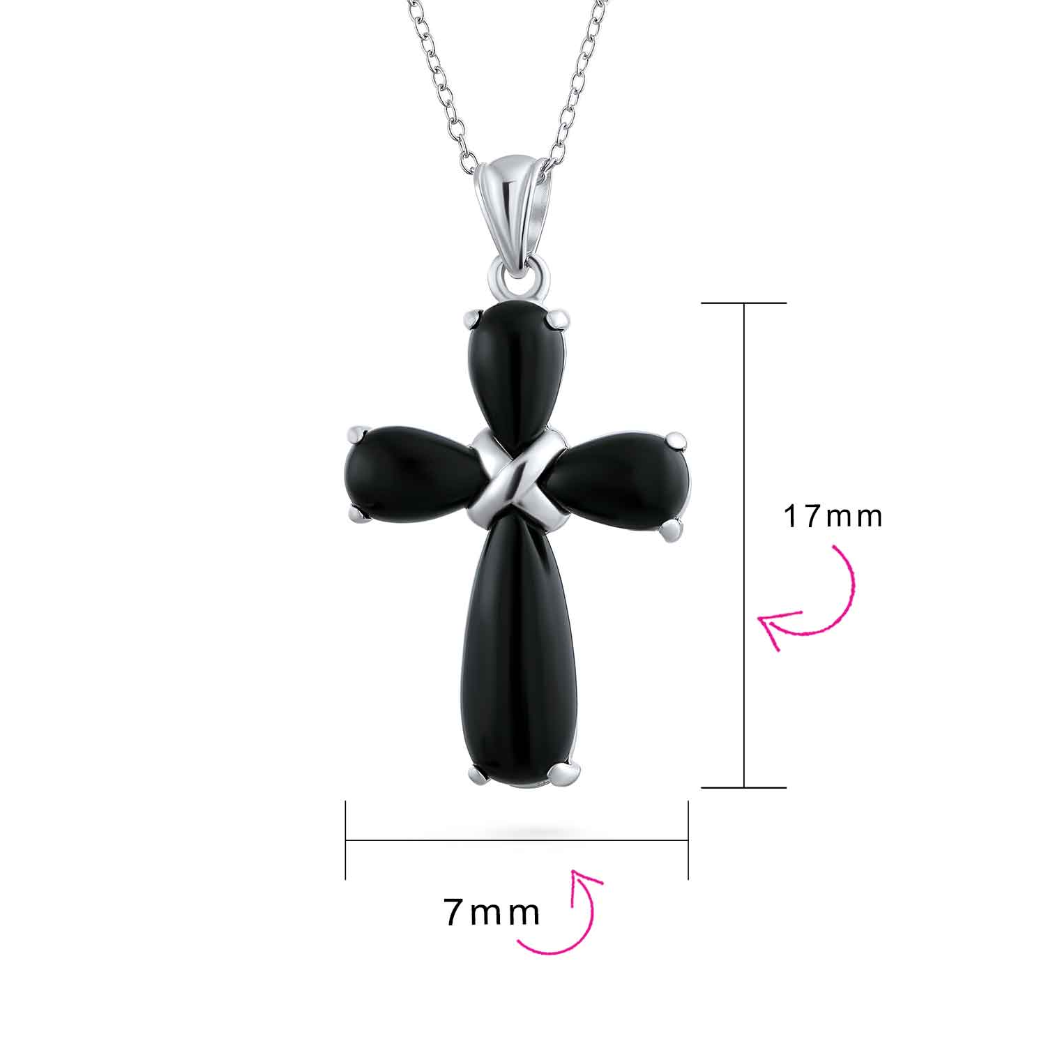 Timeless Fashion Black Onyx Green Jade Cross Pendant Necklace in Sterling Silver - Image 7