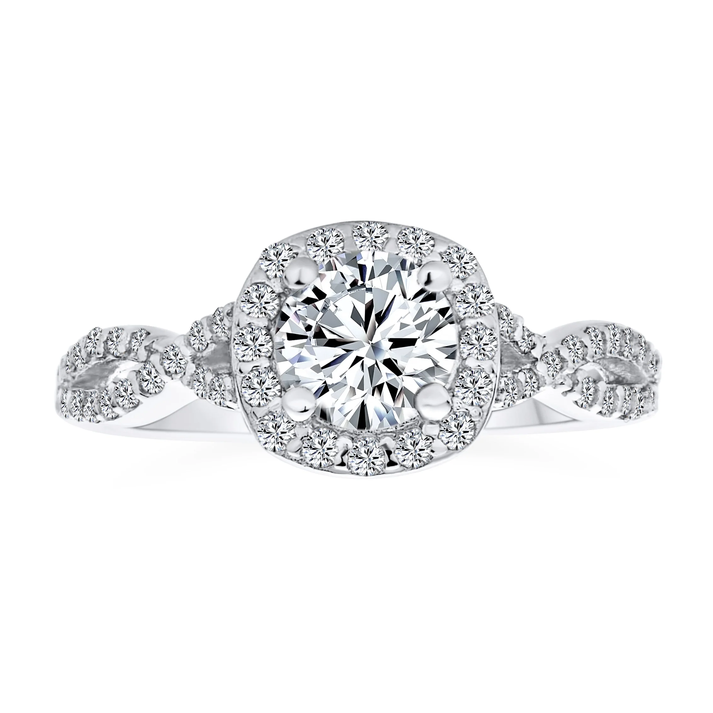 .925 Sterling Silver 1.5CTW CZ Halo Infinity Engagement Ring with Criss-Cross Twist Band