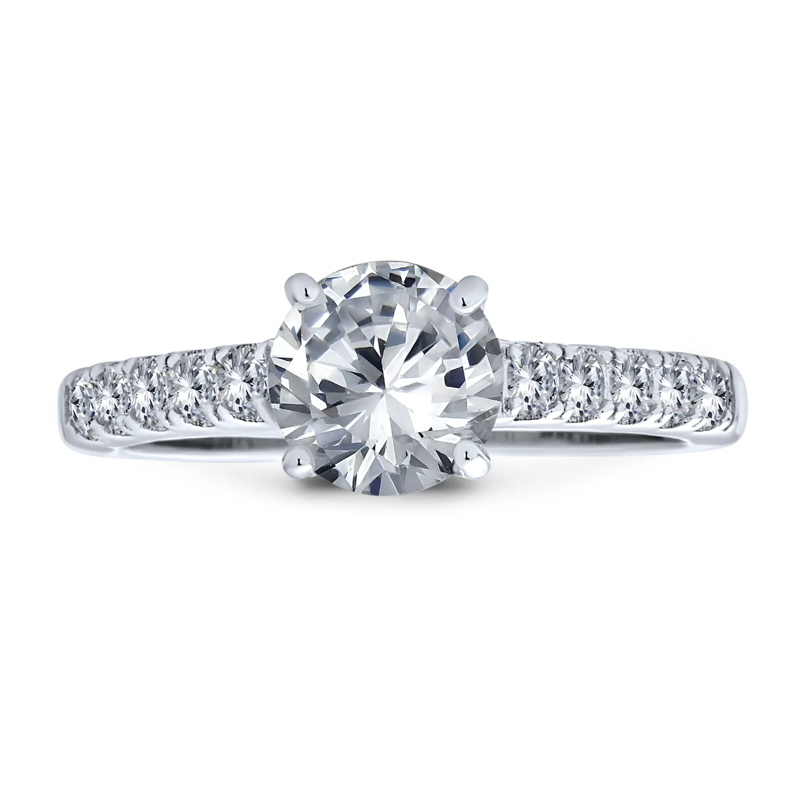Classic 1.75CT CZ Round Solitaire Engagement Ring Cubic Zirconia Pave Band .925 Sterling Silver