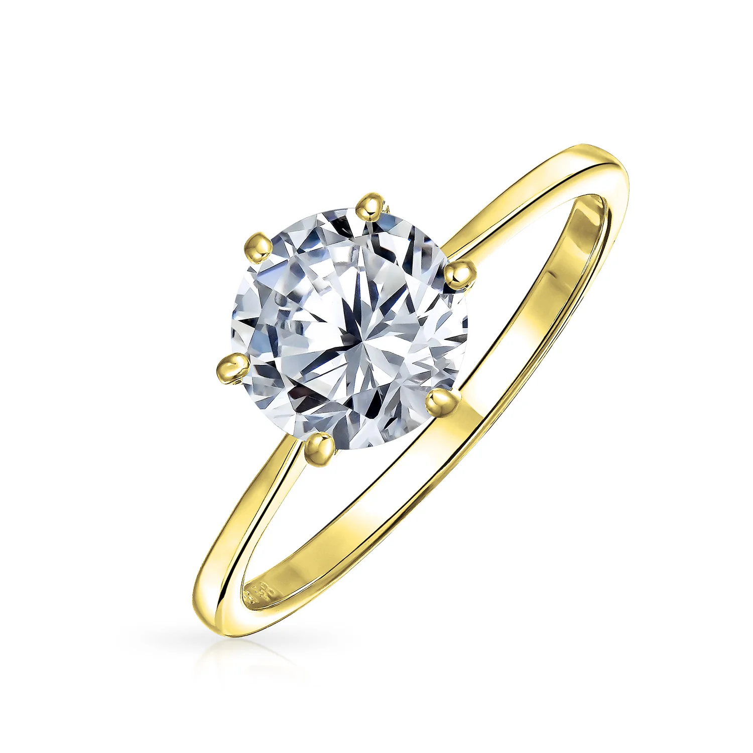 Round Solitaire 1.5CT CZ Cubic Zirconia 6-Prong Engagement Ring 1MM Band Gold Plated Sterling Silver - Image 10