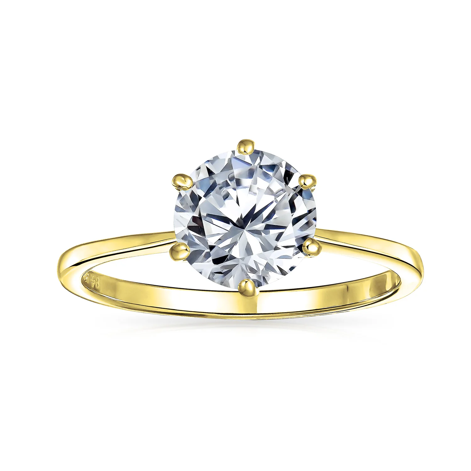 Round Solitaire 1.5CT CZ Cubic Zirconia 6-Prong Engagement Ring 1MM Band Gold Plated Sterling Silver - Image 19