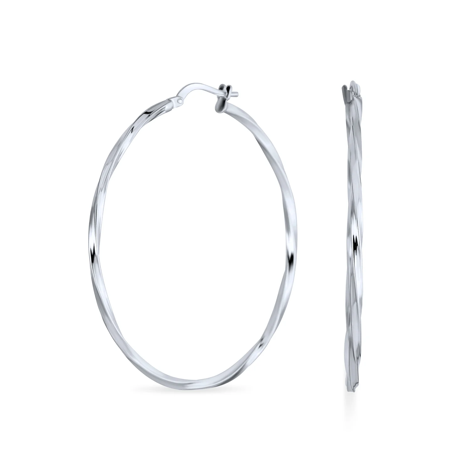 Big Lightweight Rope Cable Twist Hoop Earrings .925 Sterling Silver 1.75" Dia