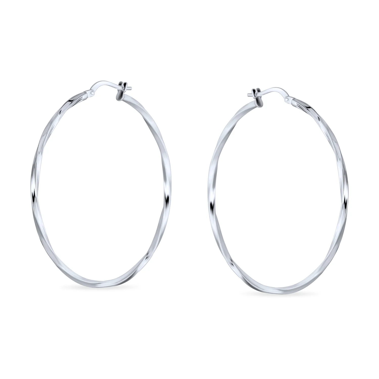 Big Lightweight Rope Cable Twist Hoop Earrings .925 Sterling Silver 1.75" Dia - Image 2