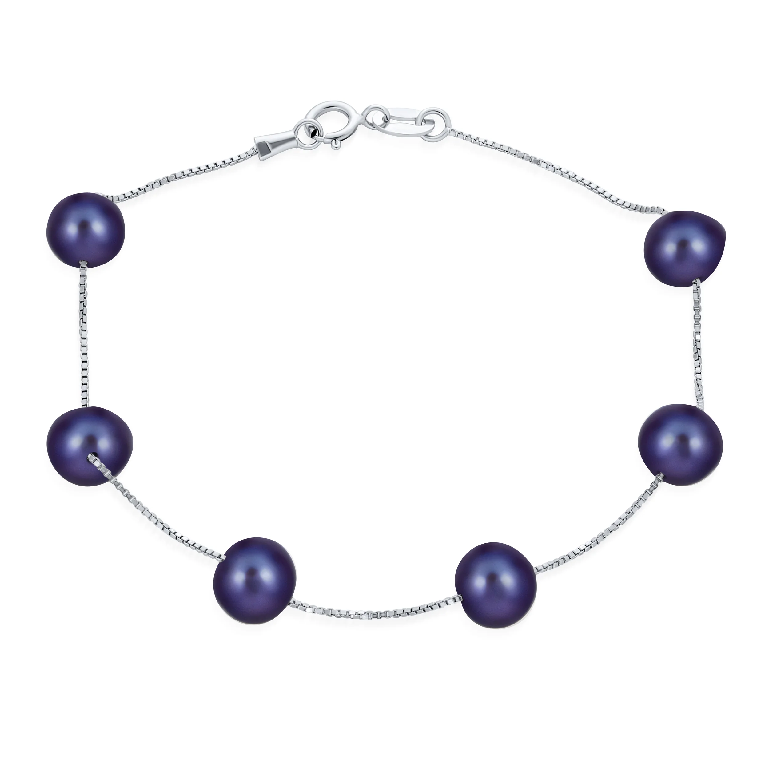 Black Freshwater Cultured Pearl Tin Cup Necklace & Bracelet Set Sterling Silver - Image 9