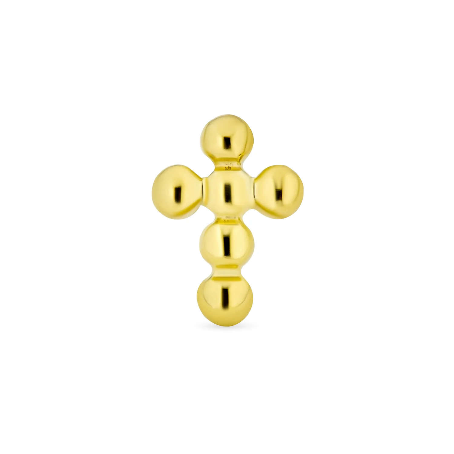 Tiny 3MM 14K Gold Religious Puff Ball Cross Cartilage 1 Stud Earring Screwback - Image 2