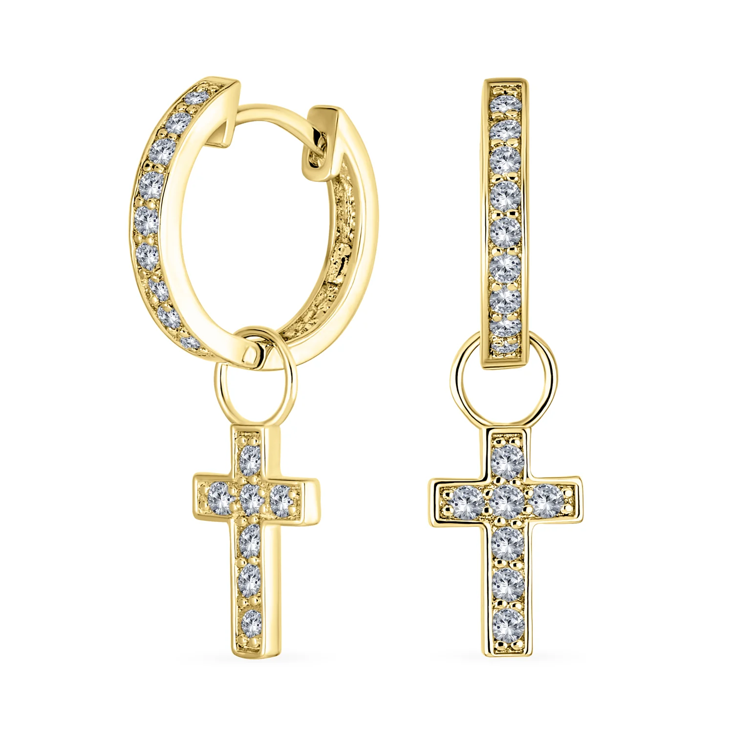 Tiny Cross Communion Kpop Huggie Dangle Chandelier Earrings CZ Hoop Set - Image 2