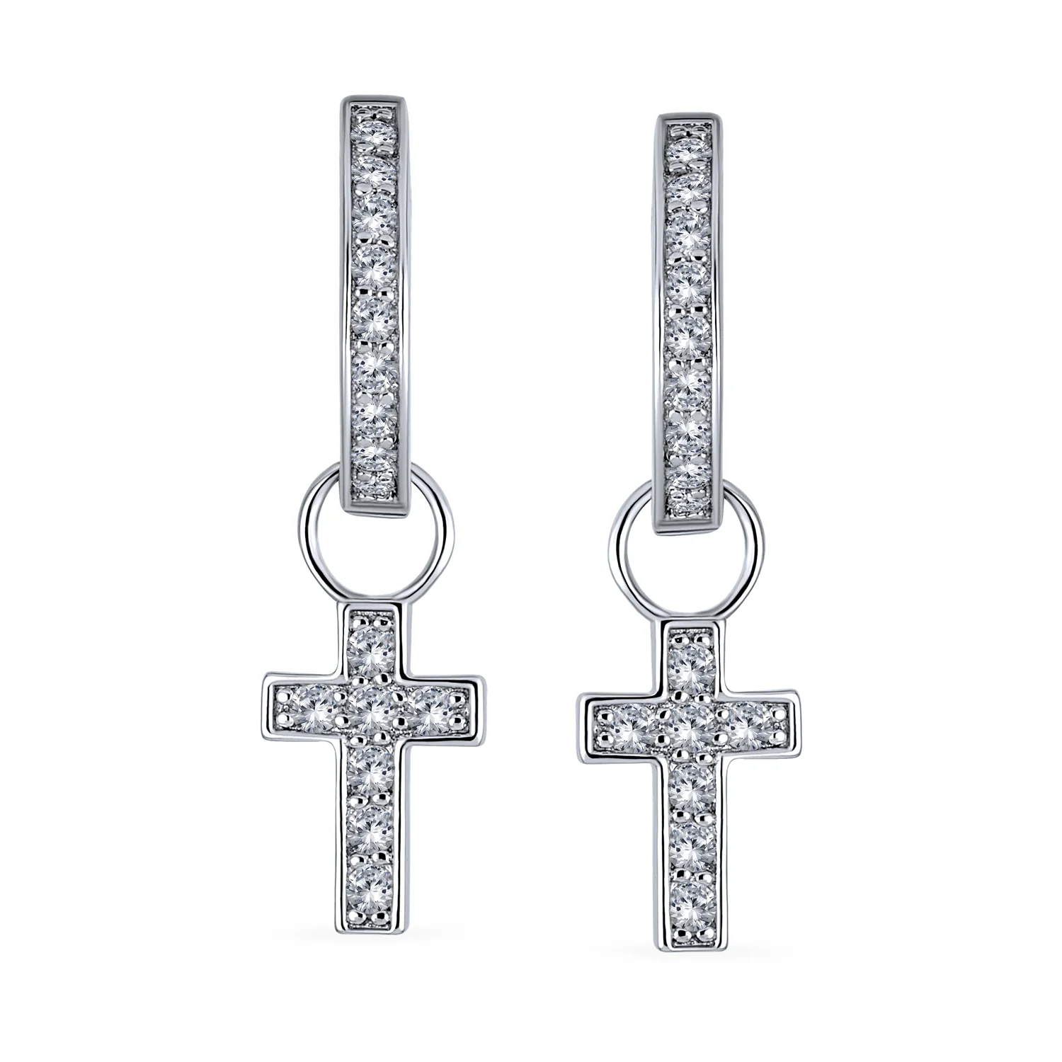 Tiny Cross Communion Kpop Huggie Dangle Chandelier Earrings CZ Hoop Set - Image 3
