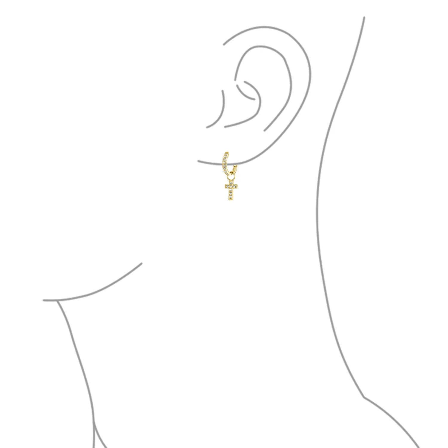 Tiny Cross Communion Kpop Huggie Dangle Chandelier Earrings CZ Hoop Set - Image 6