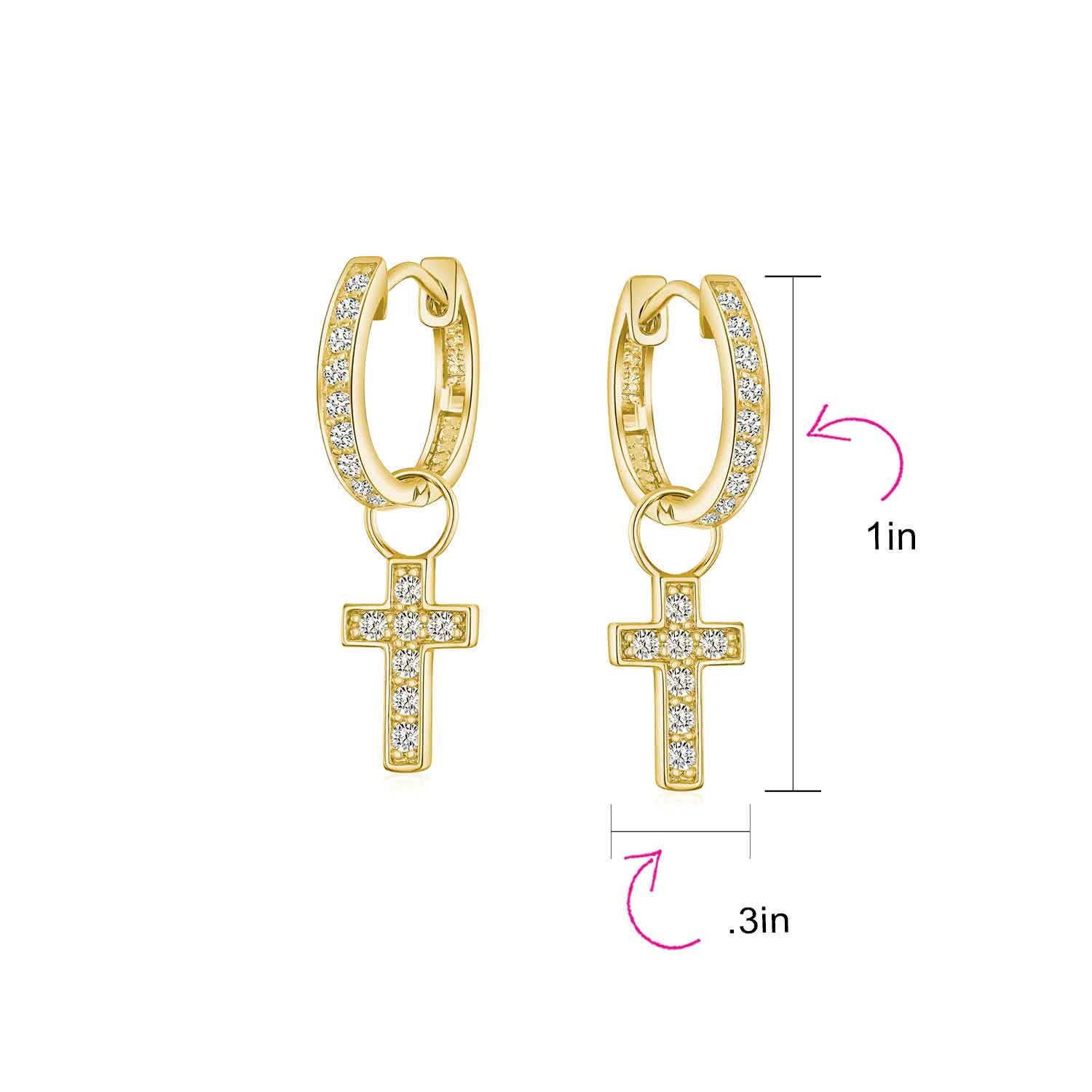 Tiny Cross Communion Kpop Huggie Dangle Chandelier Earrings CZ Hoop Set - Image 7