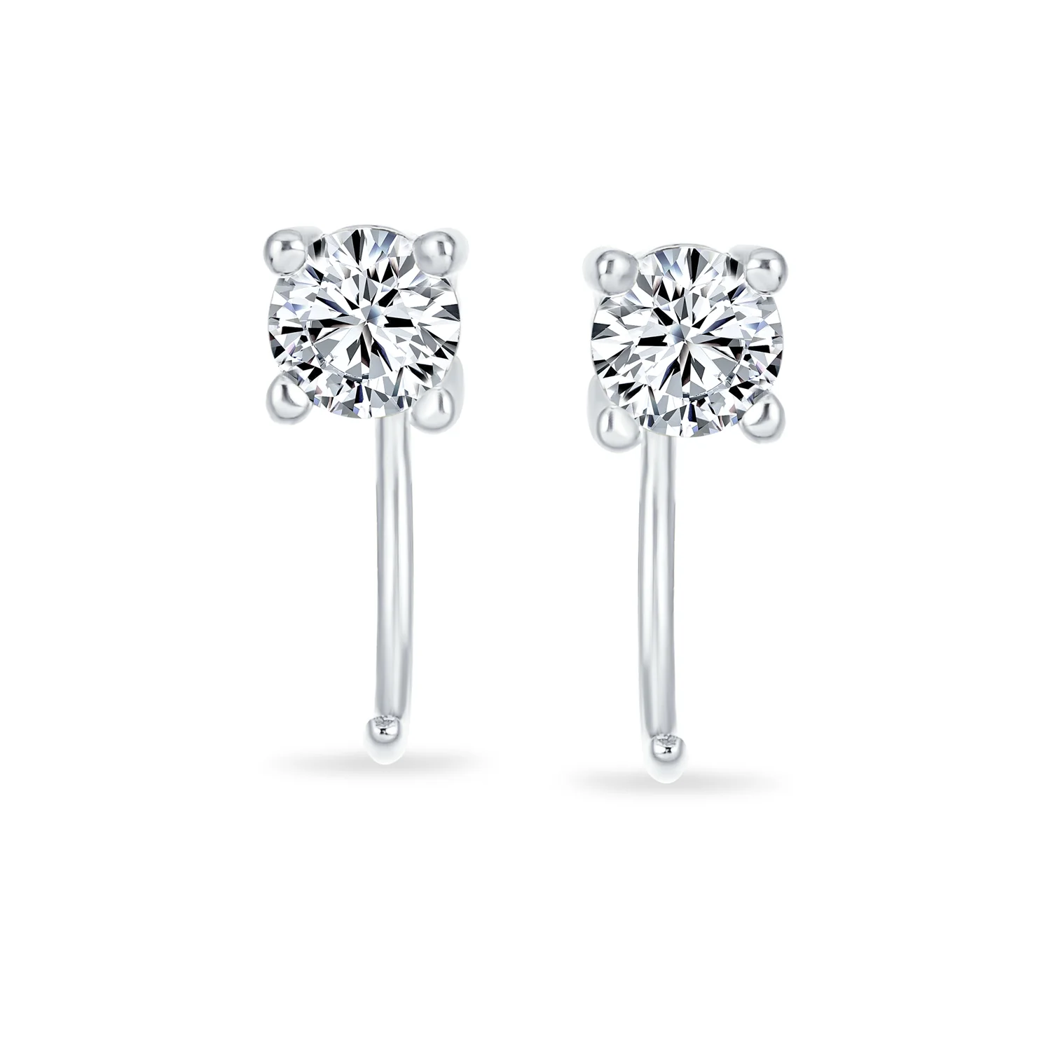 Set of 2 Tiny CZ Solitaire Threader Stud Earrings Gold Plated Sterling Silver - Image 2