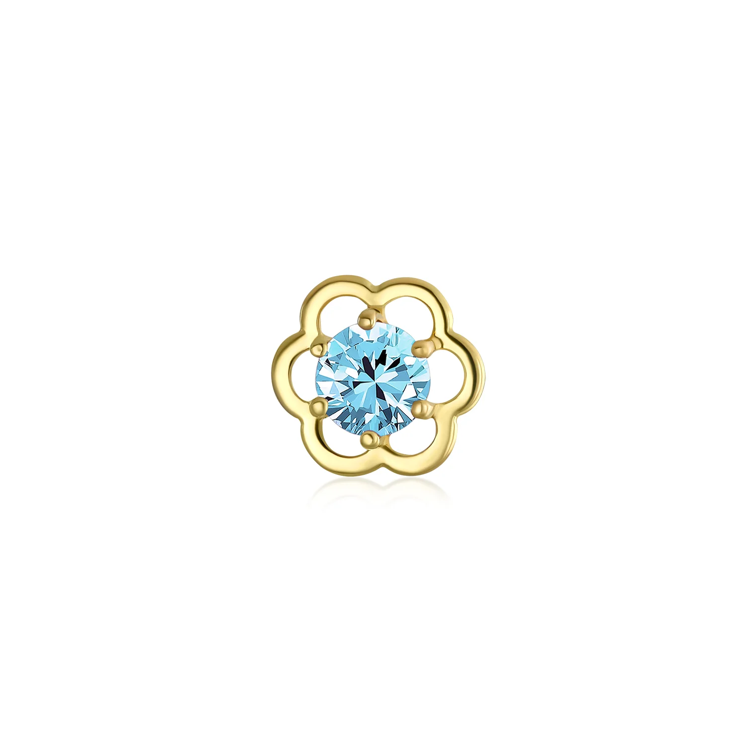 Set of 2 Tiny Blue & Clear CZ Flower Stud 1 Piece Cartilage Earring 14K Gold 4MM - Image 4