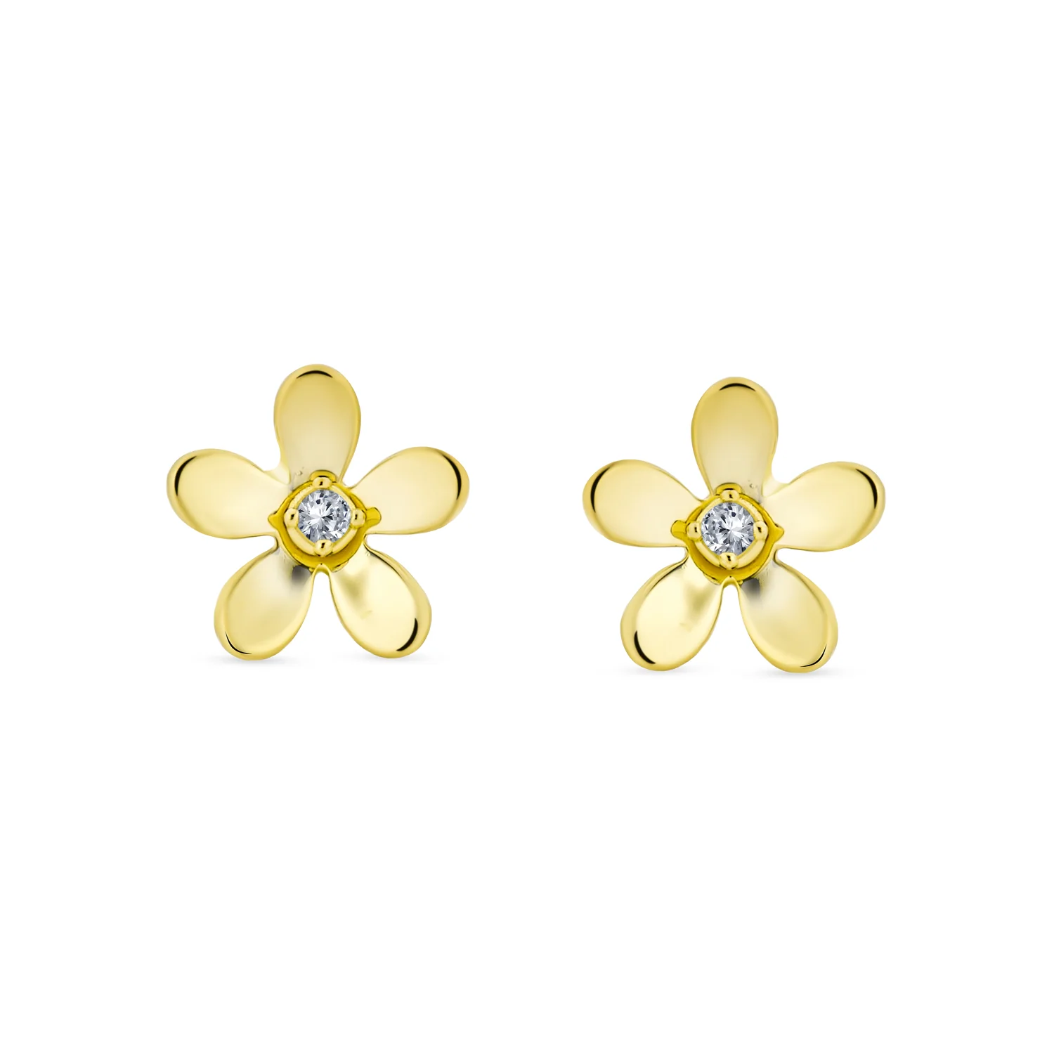 Tiny CZ Accent Daisy Flower Stud Earrings 14K Gold Screw Back Cubic Zirconia - Image 2