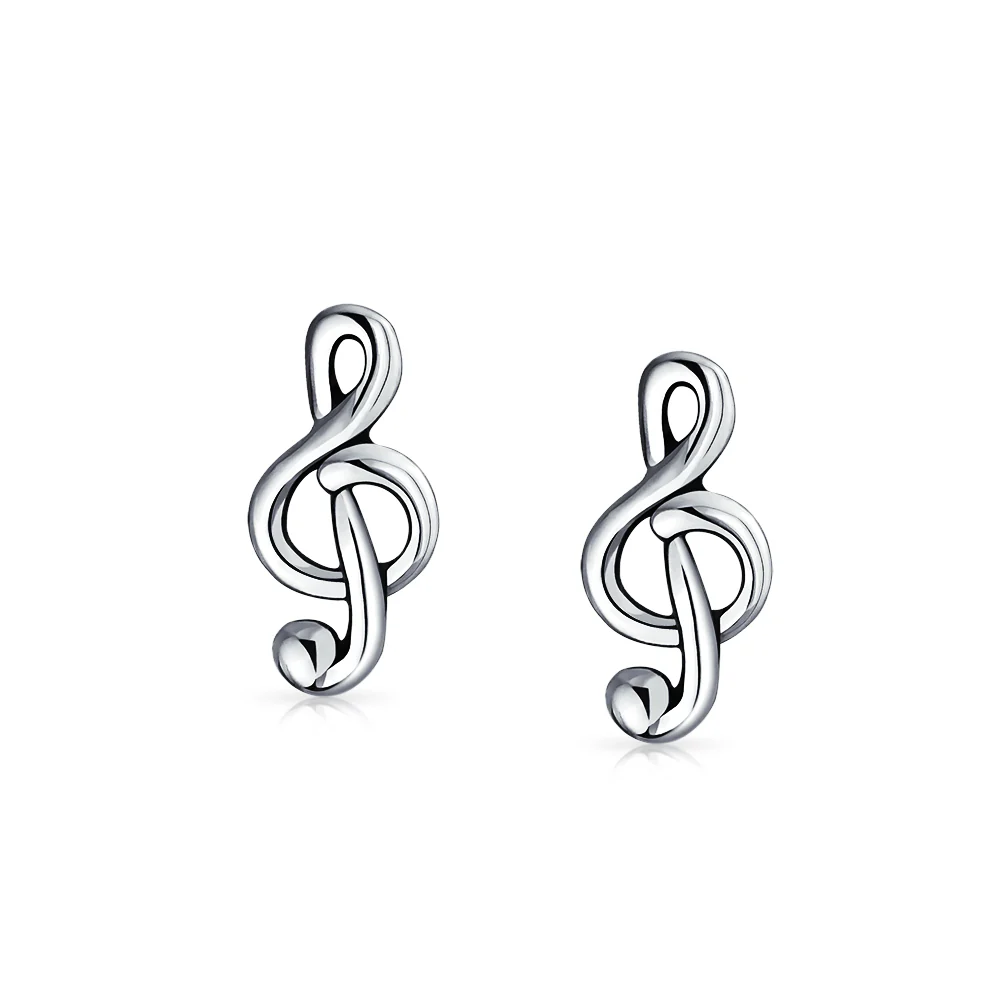 Tiny Delicate Music G Treble Clef Note Stud Earrings Silver - Image 2