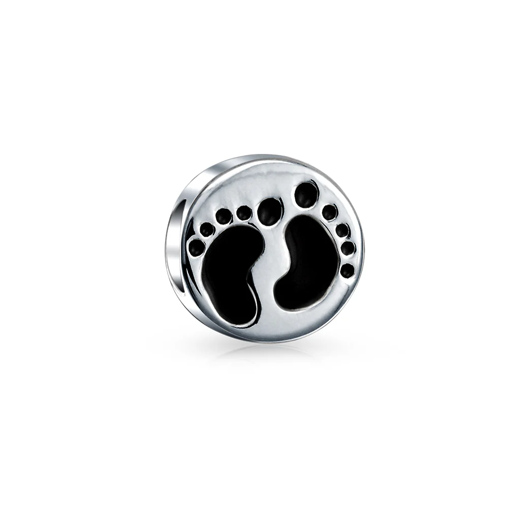 New Mother Family Tiny Feet Foot Prints Charm Bead .925 Sterling Silver Fits European Bracelet
