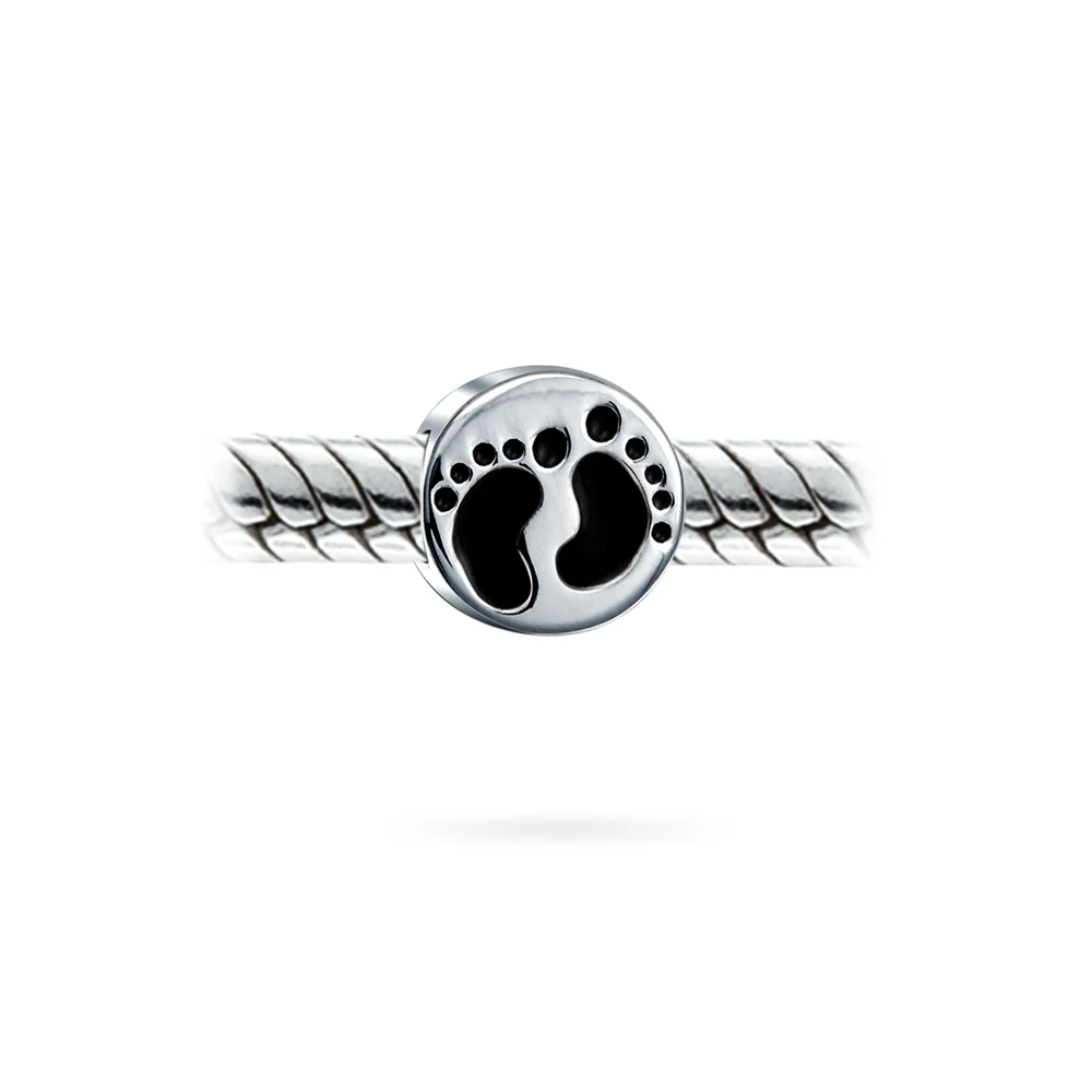 New Mother Family Tiny Feet Foot Prints Charm Bead .925 Sterling Silver Fits European Bracelet - Image 2