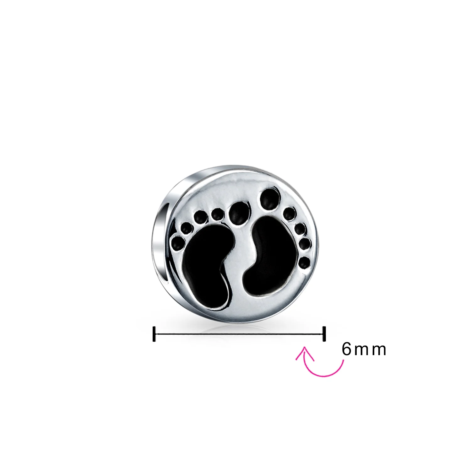 New Mother Family Tiny Feet Foot Prints Charm Bead .925 Sterling Silver Fits European Bracelet - Image 3