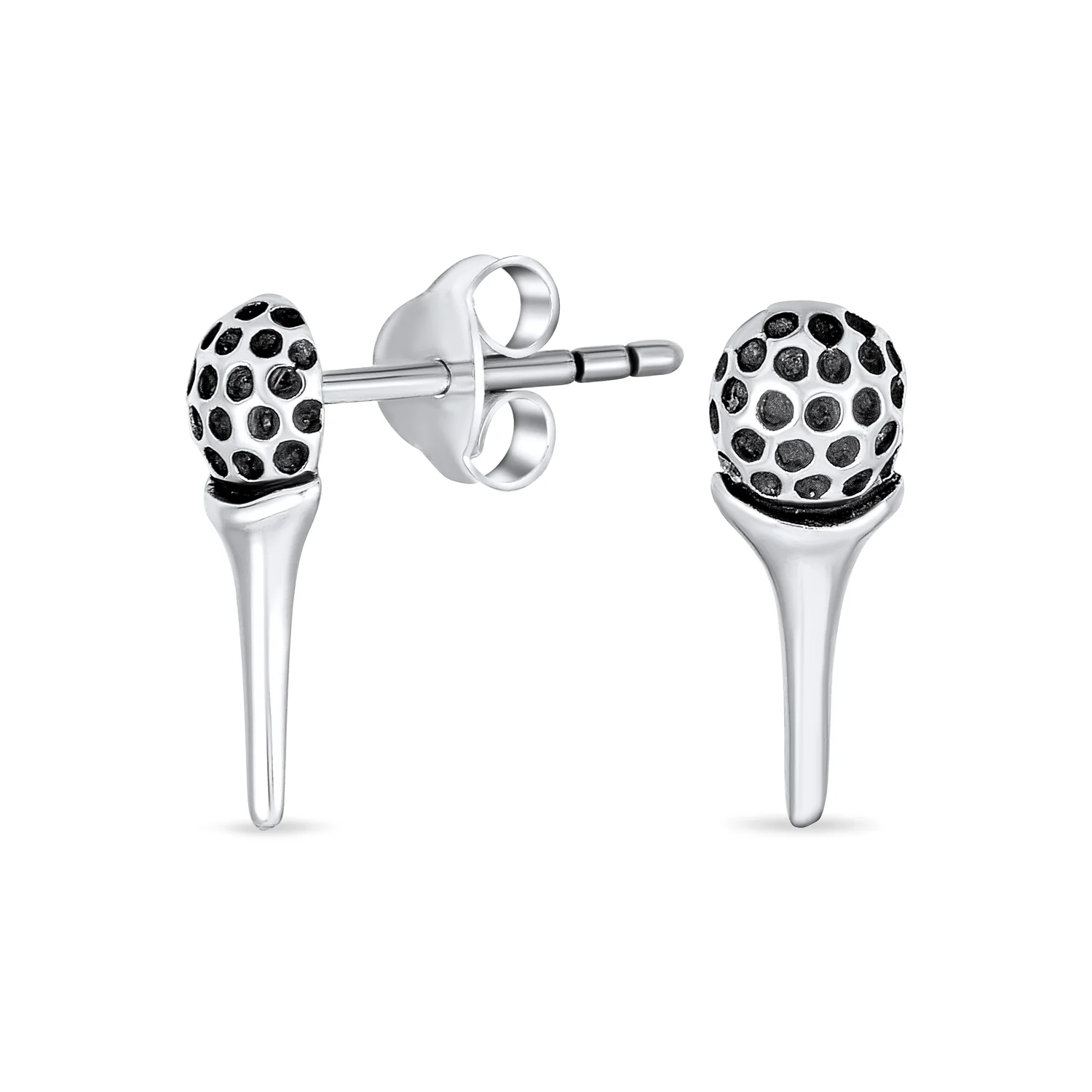 Tiny Tee & Golf Ball Stud Earrings for Golfers Oxidized Sterling Silver Jewelry