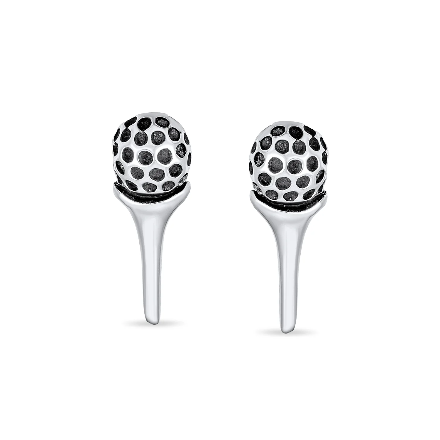 Tiny Tee & Golf Ball Stud Earrings for Golfers Oxidized Sterling Silver Jewelry - Image 2