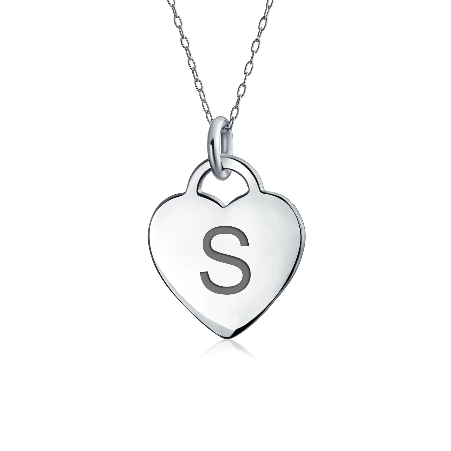 Tiny Minimalist Heart Shape Initial Pendant Necklace A-Z Sterling Silver - Image 19