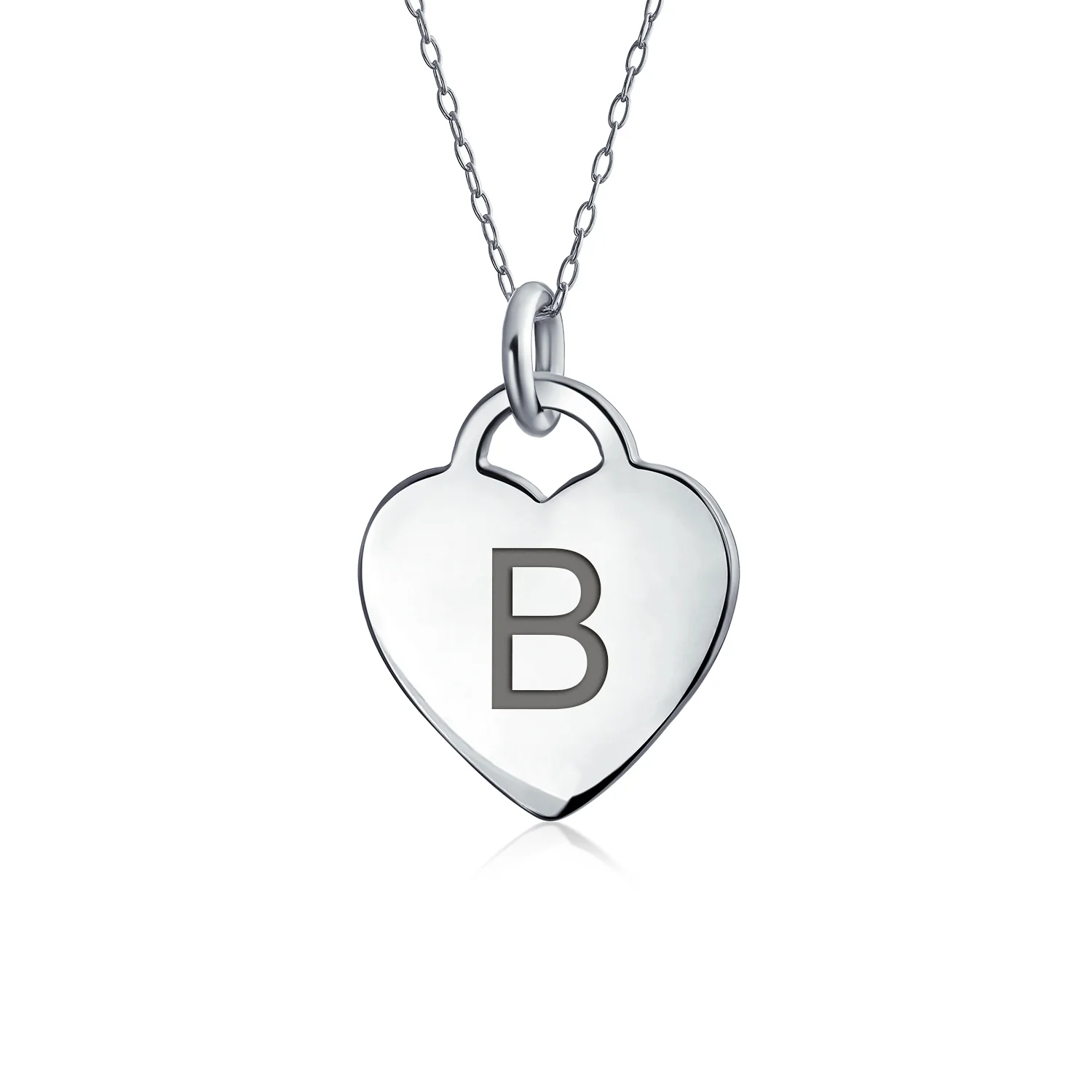 Tiny Minimalist Heart Shape Initial Pendant Necklace A-Z Sterling Silver - Image 2