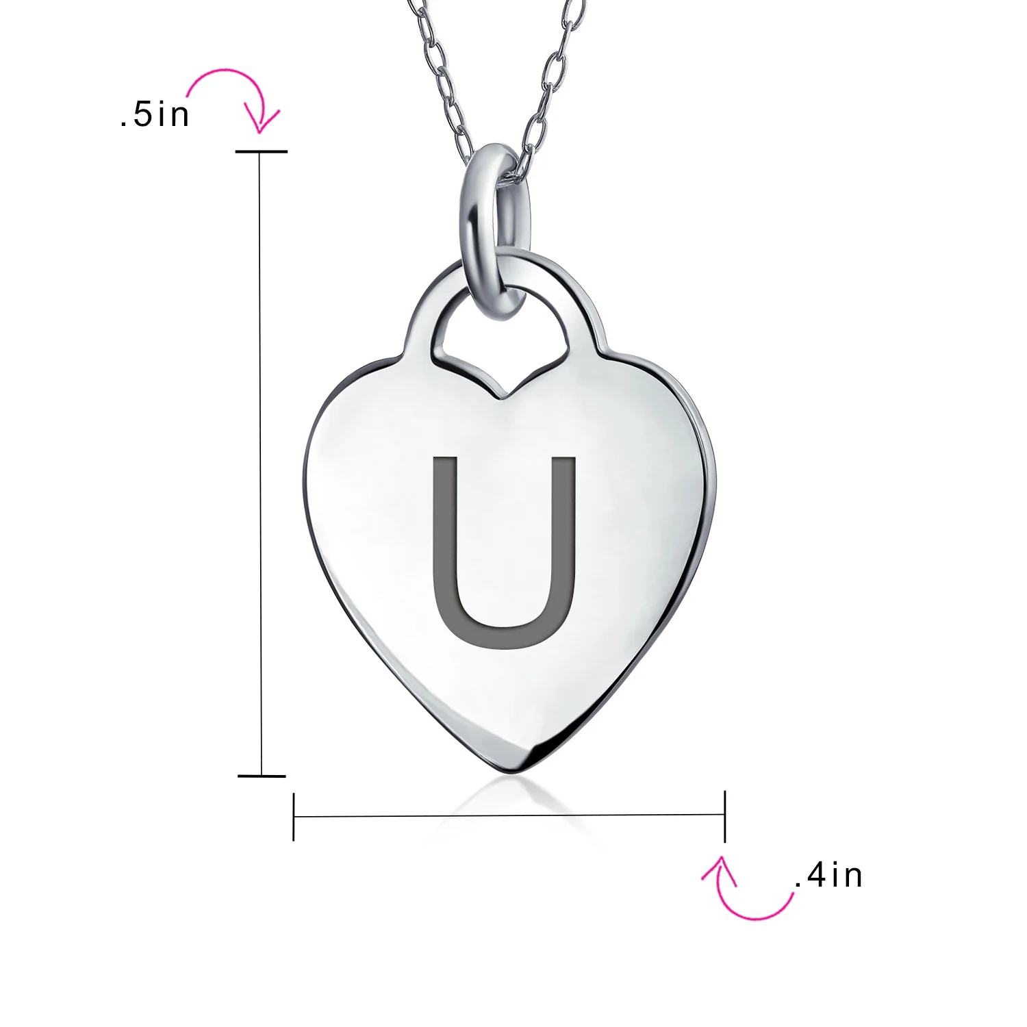Tiny Minimalist Heart Shape Initial Pendant Necklace A-Z Sterling Silver - Image 99
