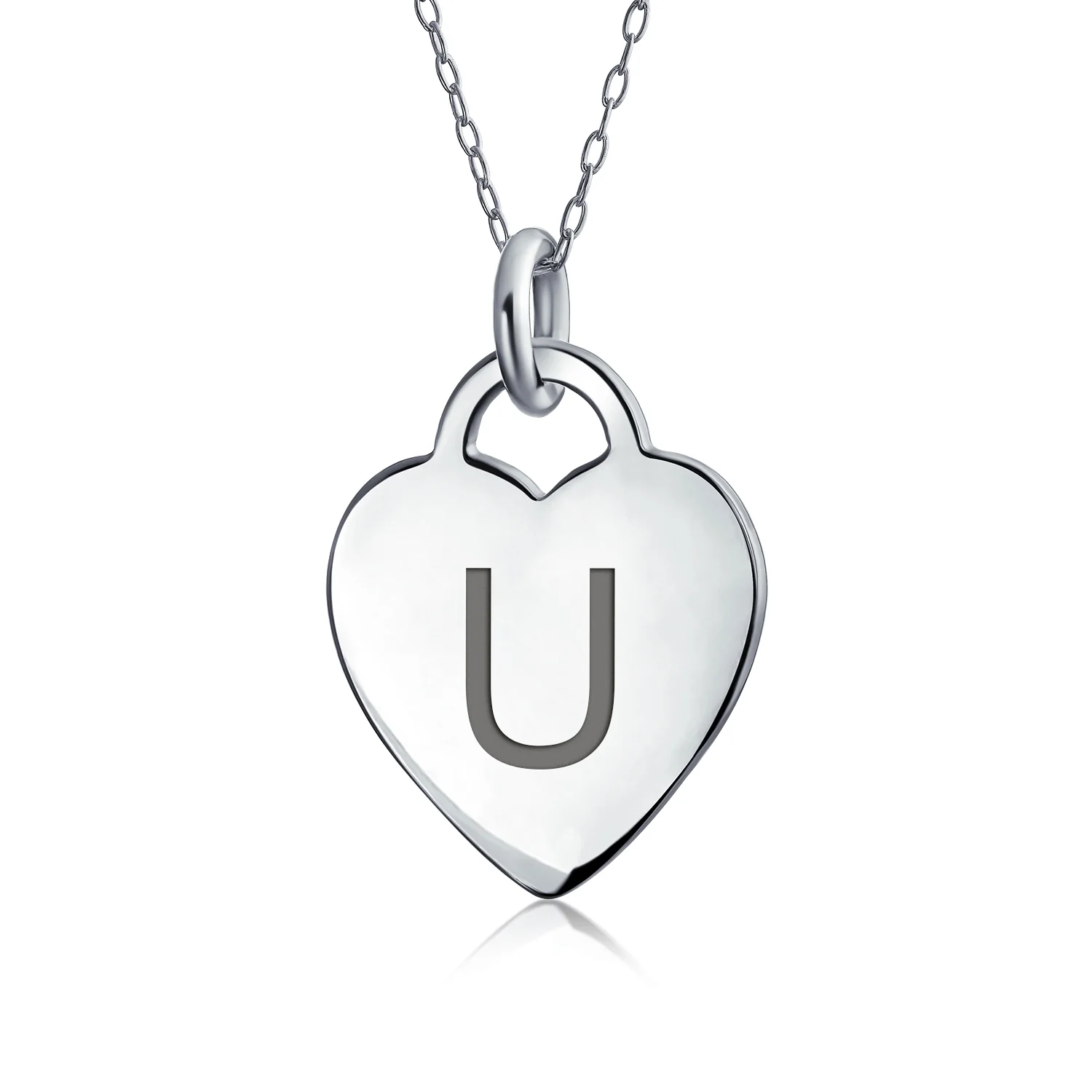 Tiny Minimalist Heart Initial Pendant Necklace Sterling Silver A-Z Alphabet - Image 20