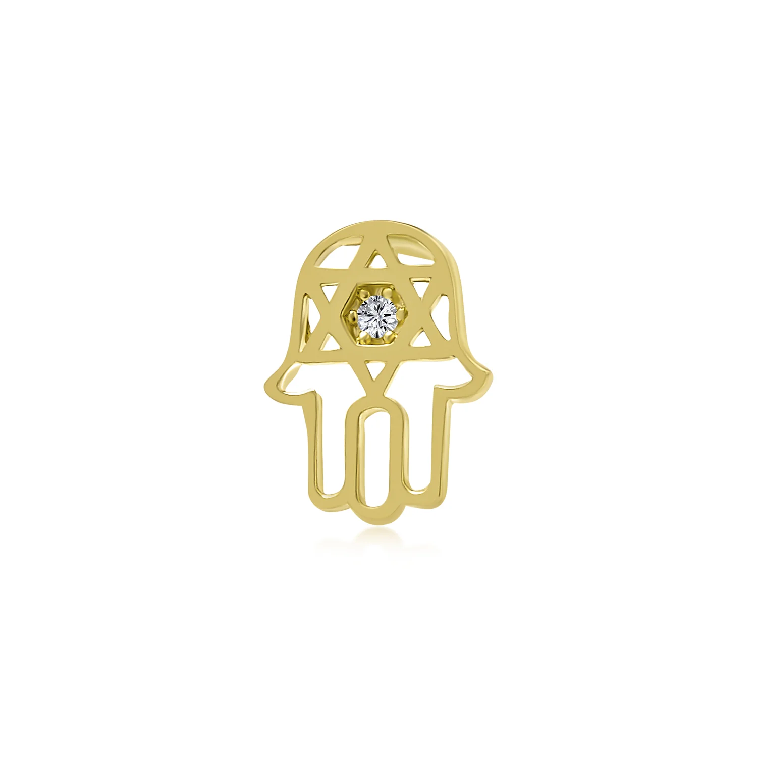 Judaic 14K Gold Hamsa Star of David CZ Accent Cartilage Ear Stud Earring 1PC - Image 2