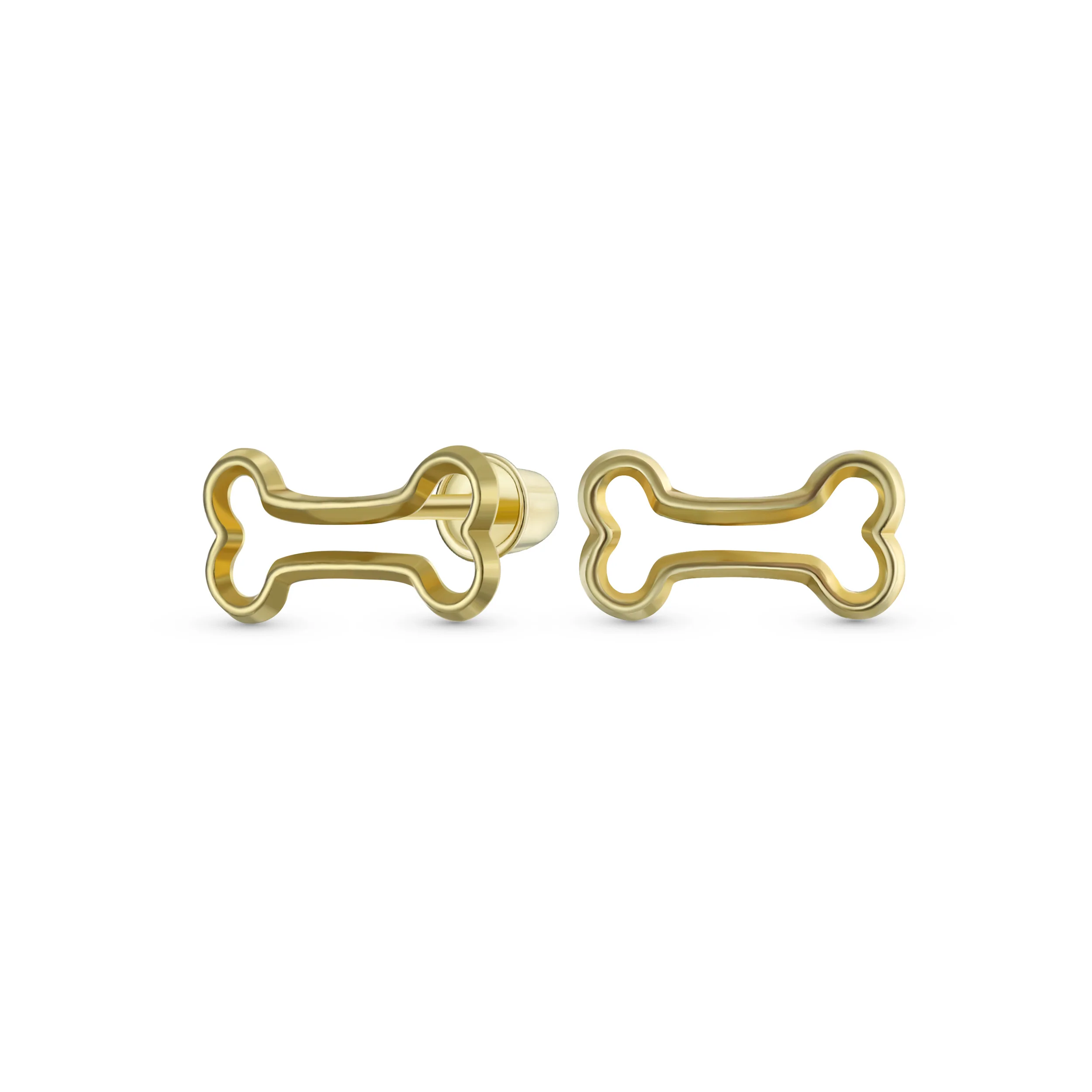 Tiny Mini BFF Pet Dog Bone Stud Earrings 10K Yellow Gold Screw Back Cartilage