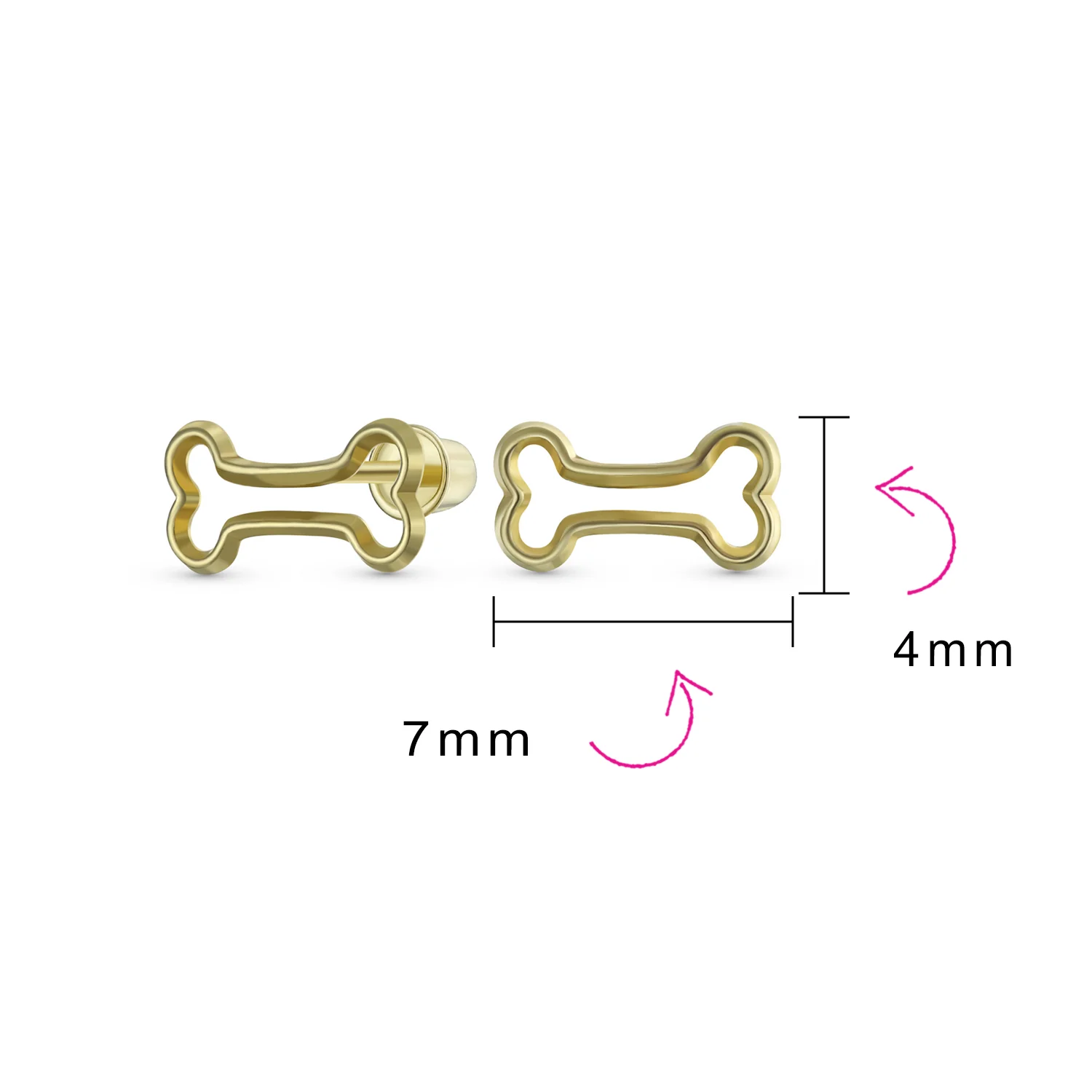 Tiny Mini BFF Pet Dog Bone Stud Earrings 10K Yellow Gold Screw Back Cartilage - Image 4