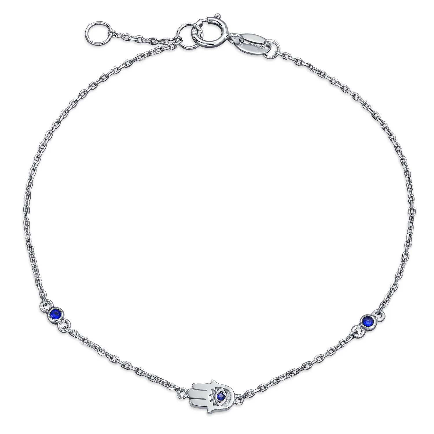 Spiritual Tiny Delicate Evil Eye Hamsa Hand Charm Bracelet .925 Sterling Silver