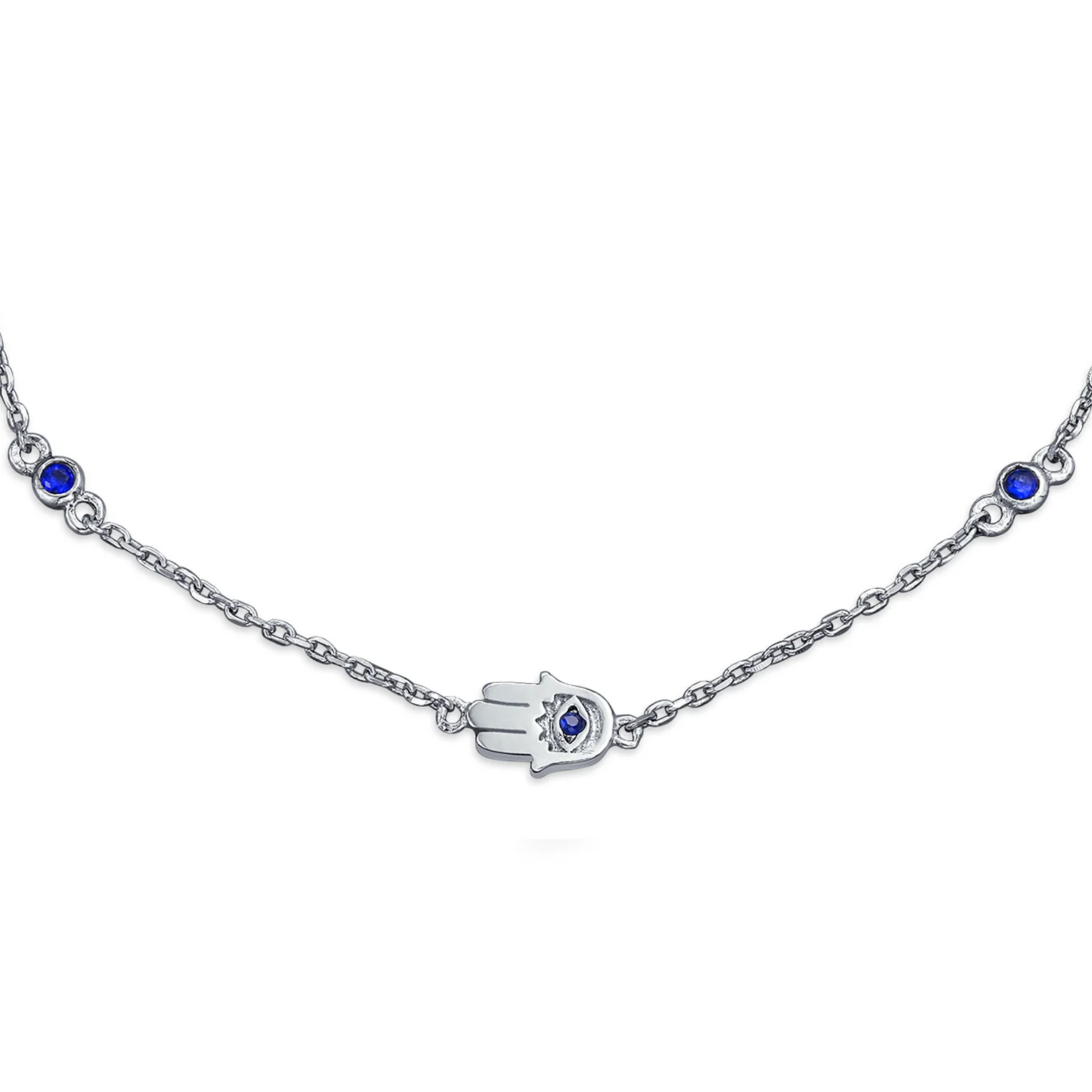 Spiritual Tiny Delicate Evil Eye Hamsa Hand Charm Bracelet .925 Sterling Silver - Image 2
