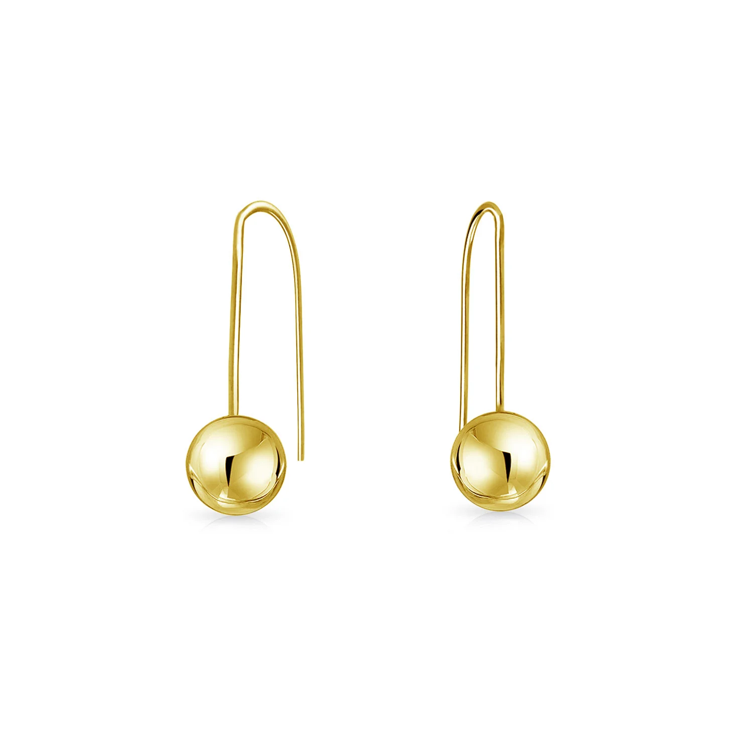 Minimalist Threader Drop Ball Earrings Real 14K Yellow Gold