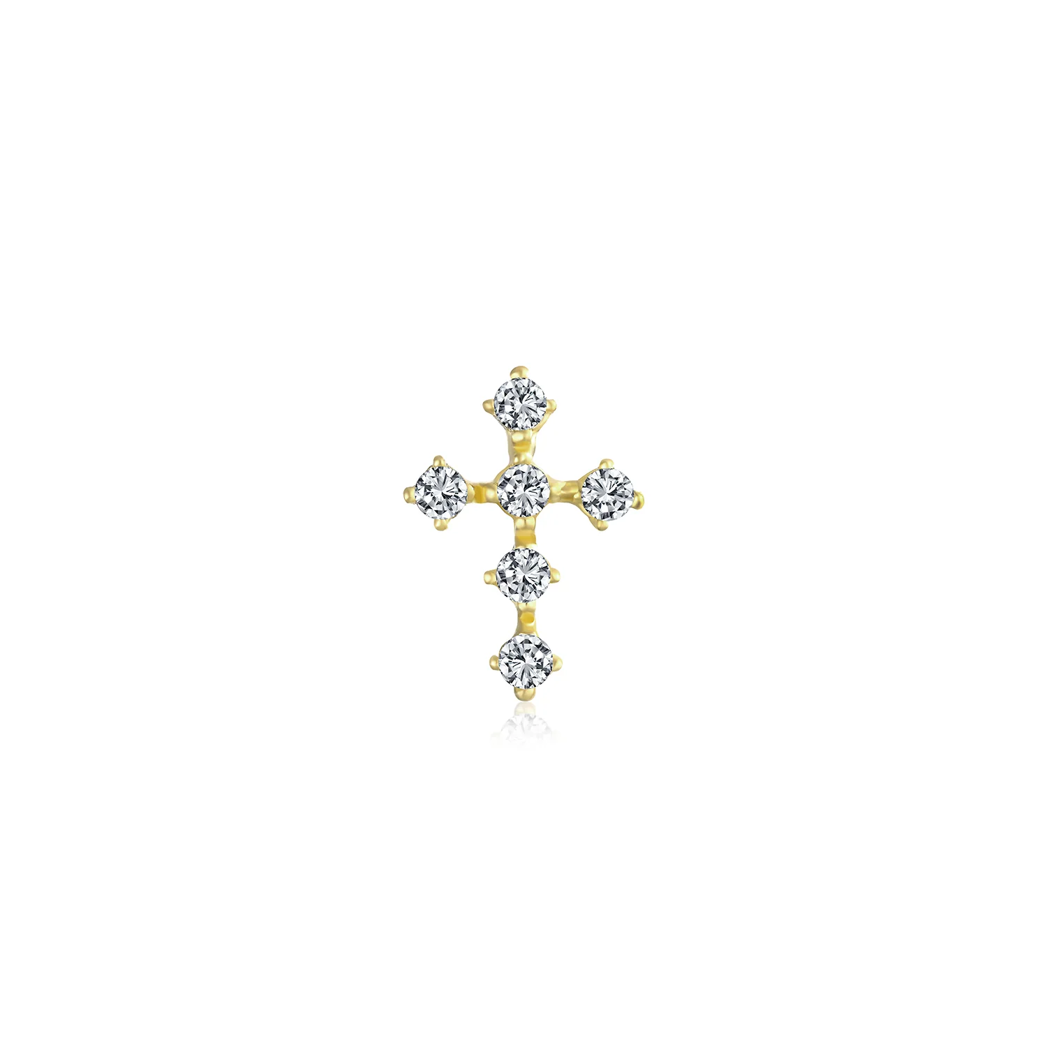 Tiny Minimalist 14K Gold Cartilage Ear Stud with Cross Cubic Zirconia Earring - Image 2