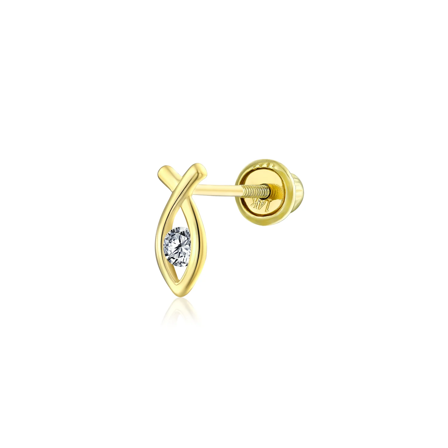 Tiny 14K Gold Cartilage Ear Stud Helix Lobe Piercing Ichthus Fish Earring 1PC