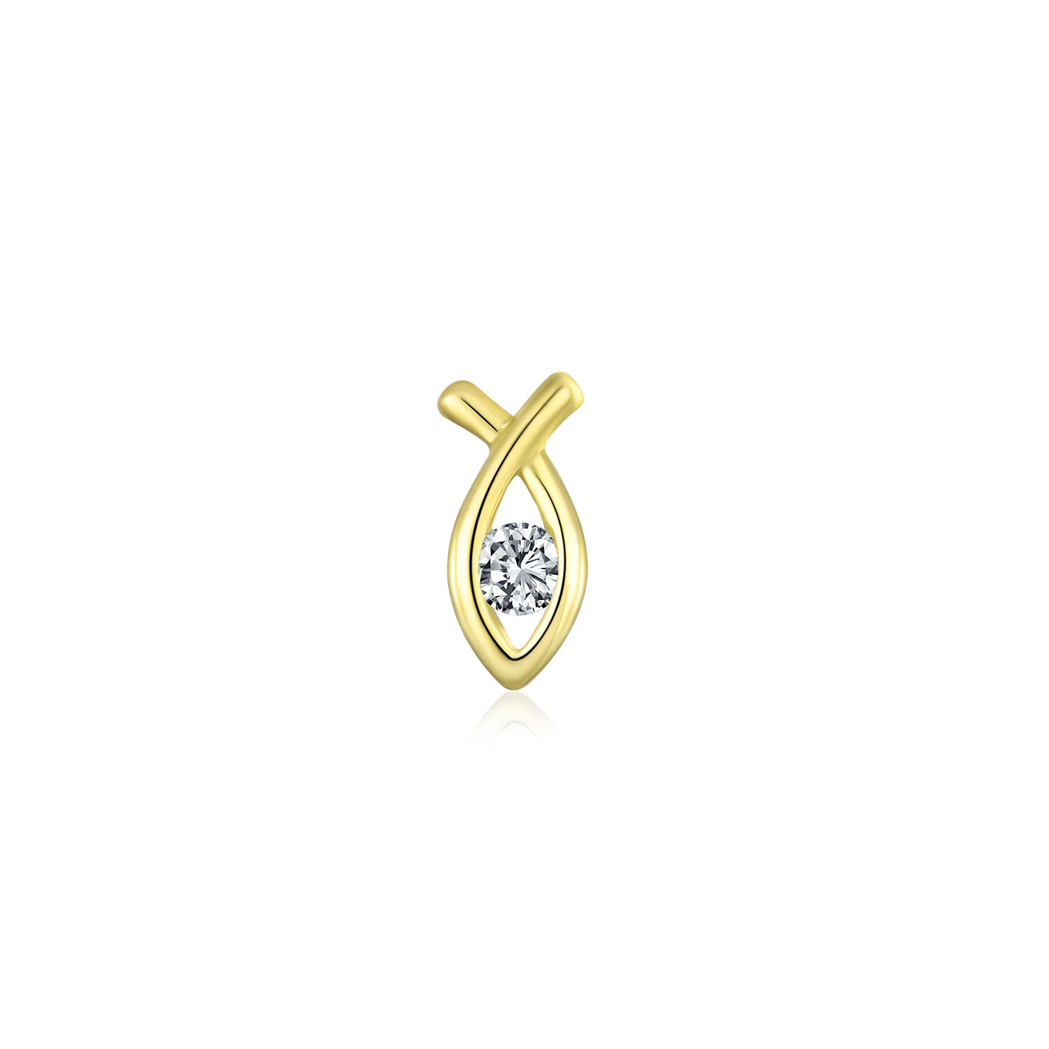 Tiny 14K Gold Cartilage Ear Stud Helix Lobe Piercing Ichthus Fish Earring 1PC - Image 2