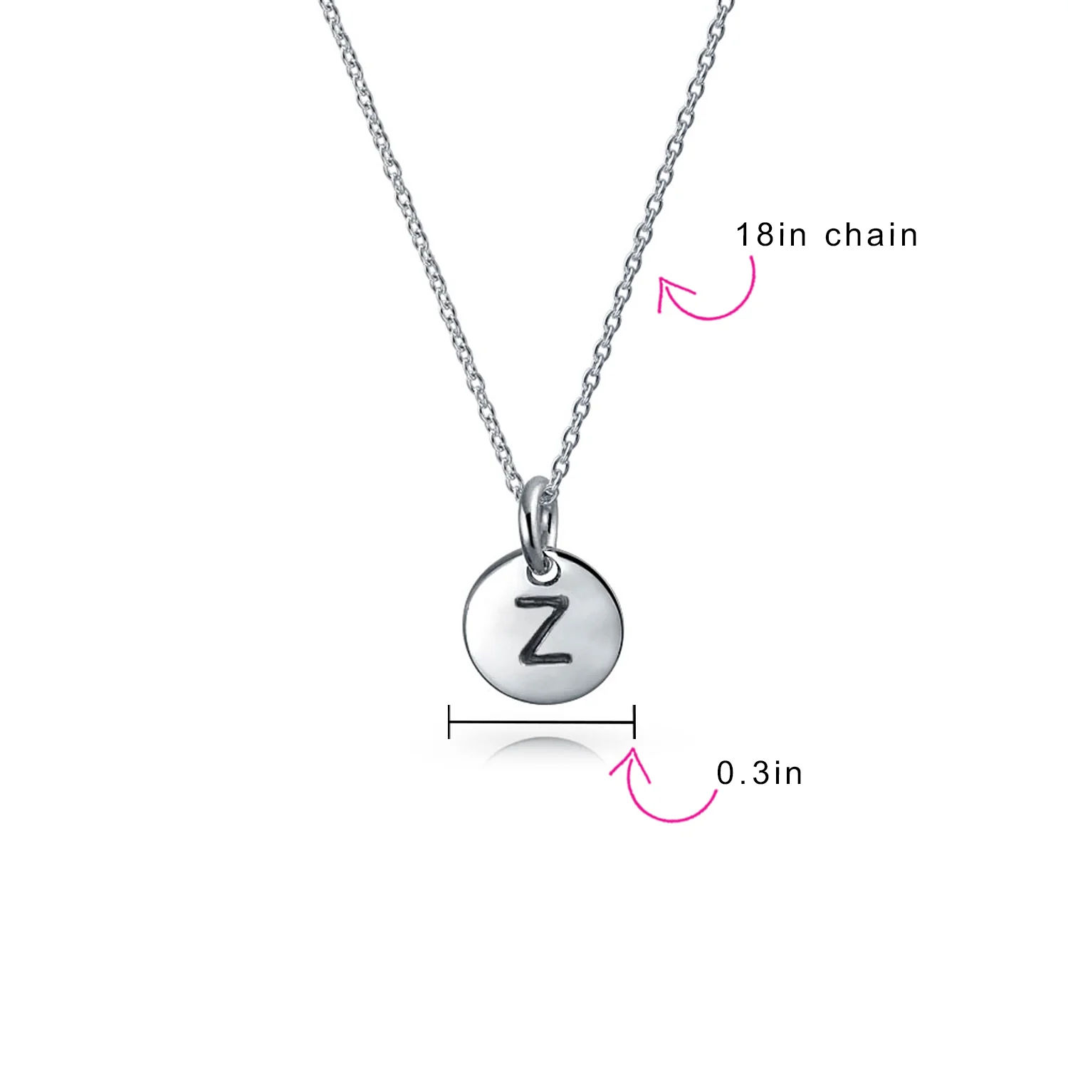 Tiny Minimalist Initial Pendant Necklace Sterling Silver A-Z Alphabet Disc - Image 104