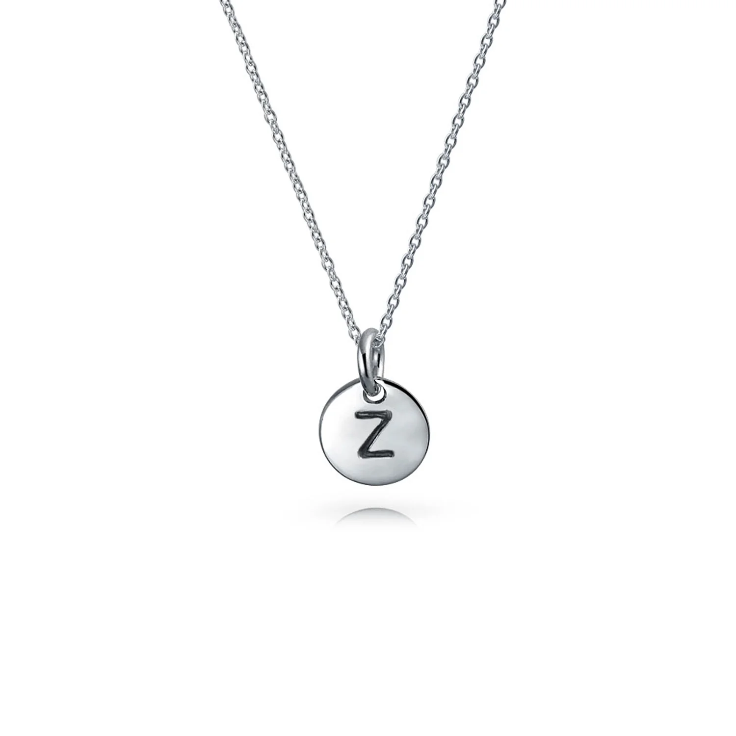 Tiny Minimalist Initial Pendant Necklace Sterling Silver A-Z Alphabet Disc - Image 26